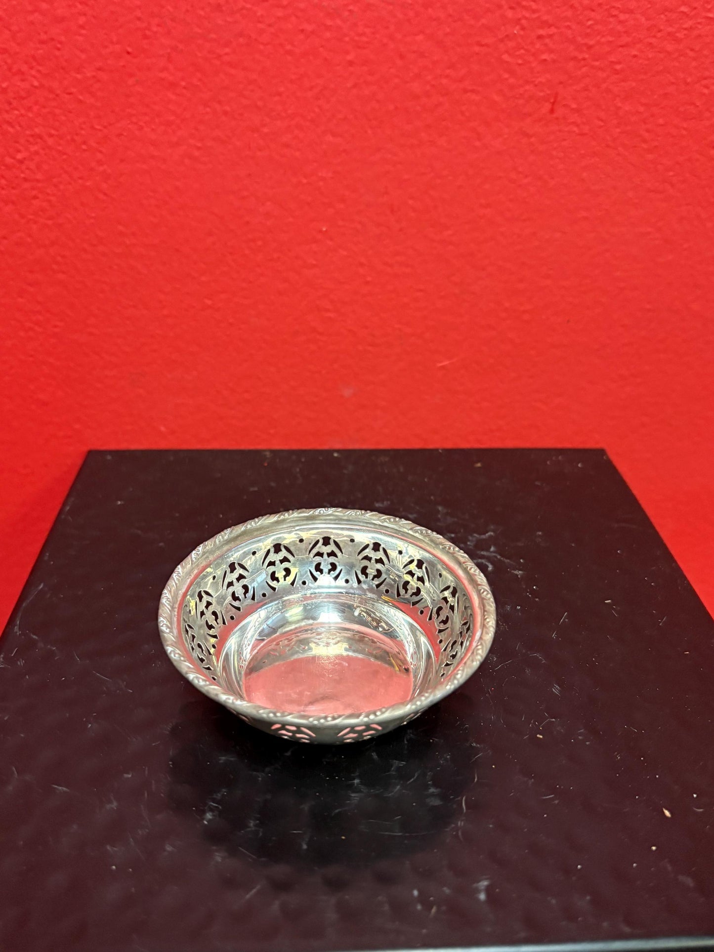 Pretty little English 3 inch antique hallmarked sterling silver dish  great condition and value