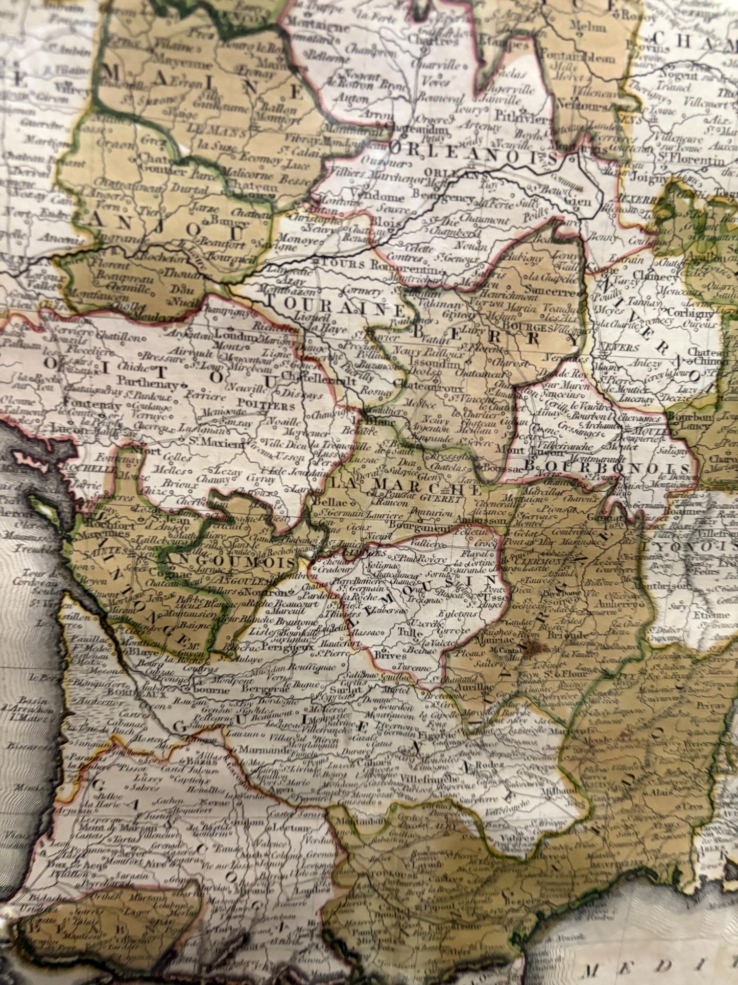 Early 19 century Scottish map of France in beautiful frame  30 by 22 inches  great home decoration or gift- B