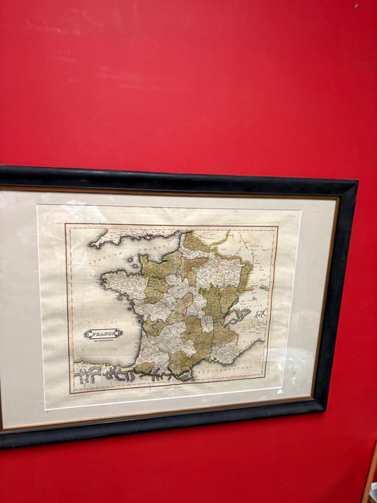 Early 19 century Scottish map of France in beautiful frame  30 by 22 inches  great home decoration or gift- B