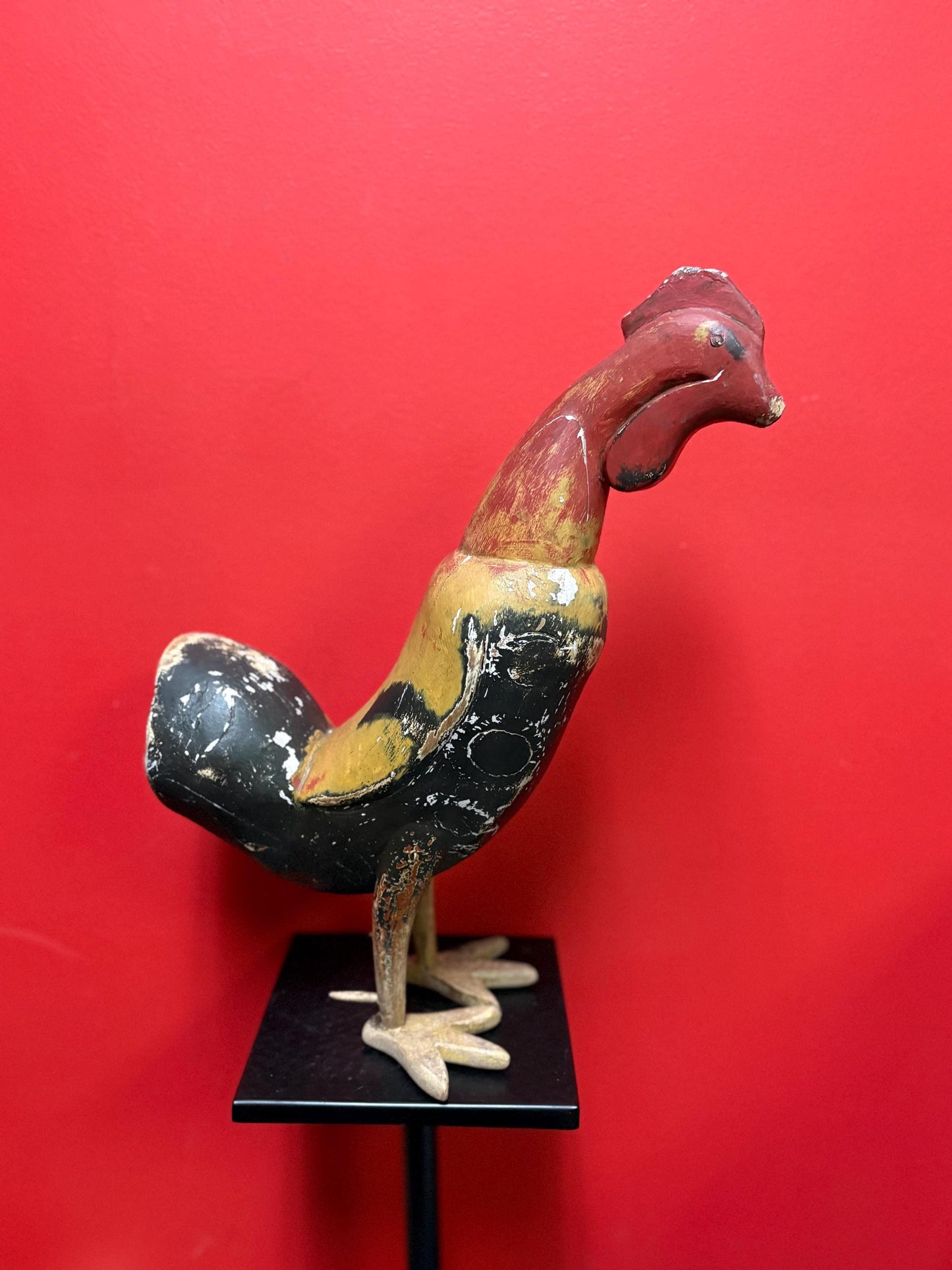 Beautiful folk art 18 inch tall rooster wooden statue  great colours  perfect for home decor or gift  cock-a-doodle-doo