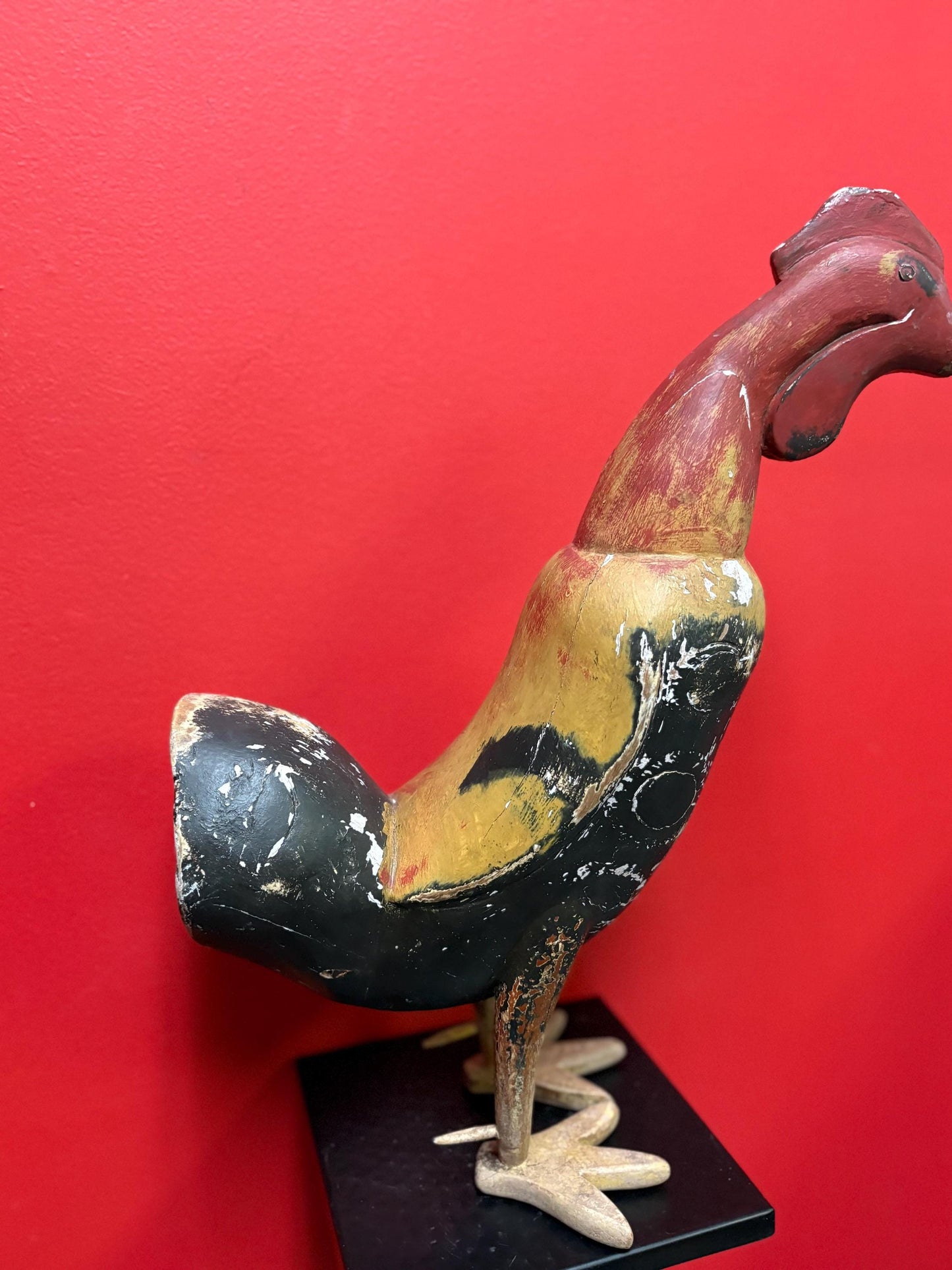 Beautiful folk art 18 inch tall rooster wooden statue  great colours  perfect for home decor or gift  cock-a-doodle-doo