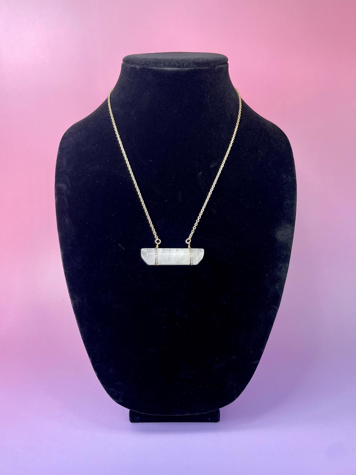 Lovely Quartz Crystal Pendant with Gold Tone Chain