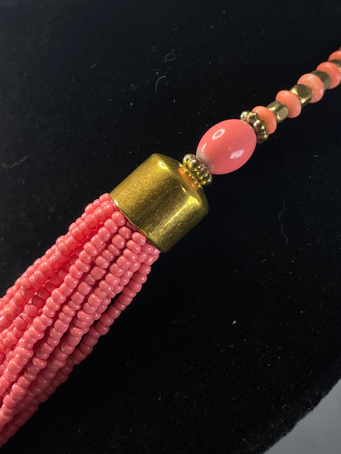 Gorgeous Salmon Coloured Beaded, Layered Necklace with Gold-toned Accents