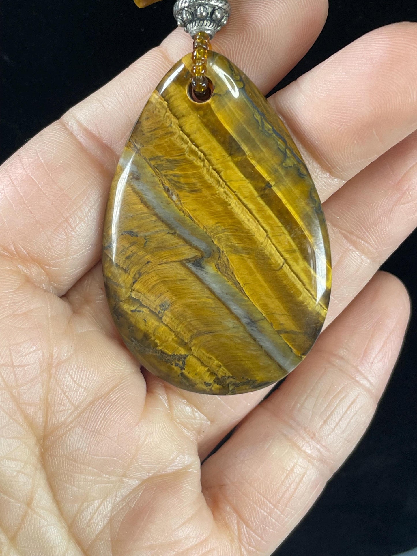 Amazing Tigers Eye Beaded Necklace and Large Pendant