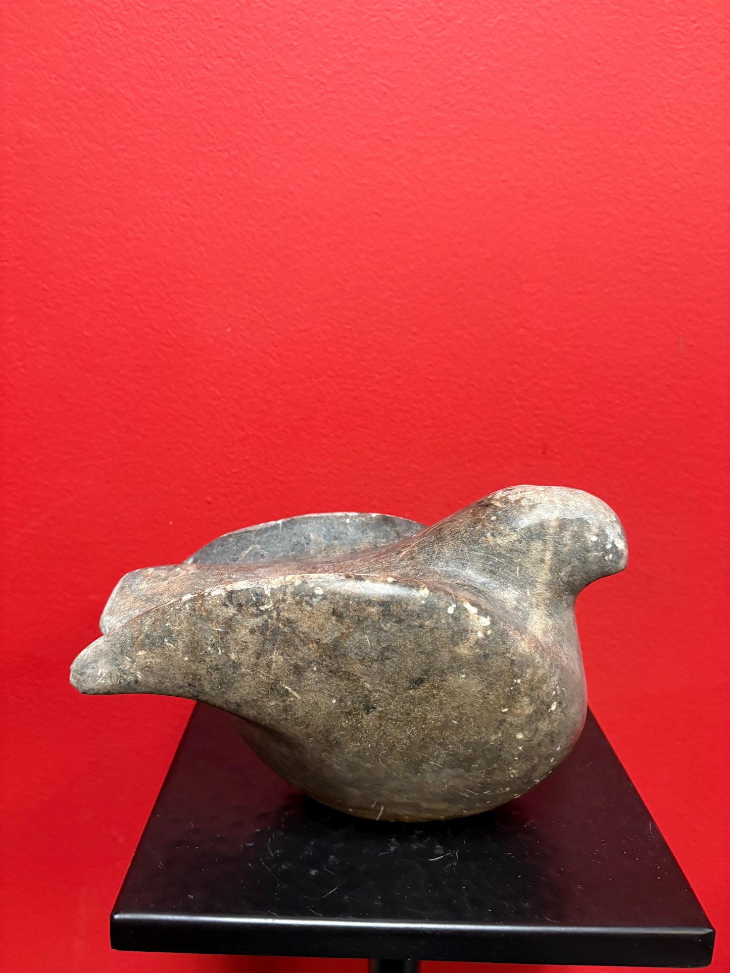 Lovely indigenous Inuit soapstone bird  7 x 6 high  not perfect condition  signed and heavy.  wow