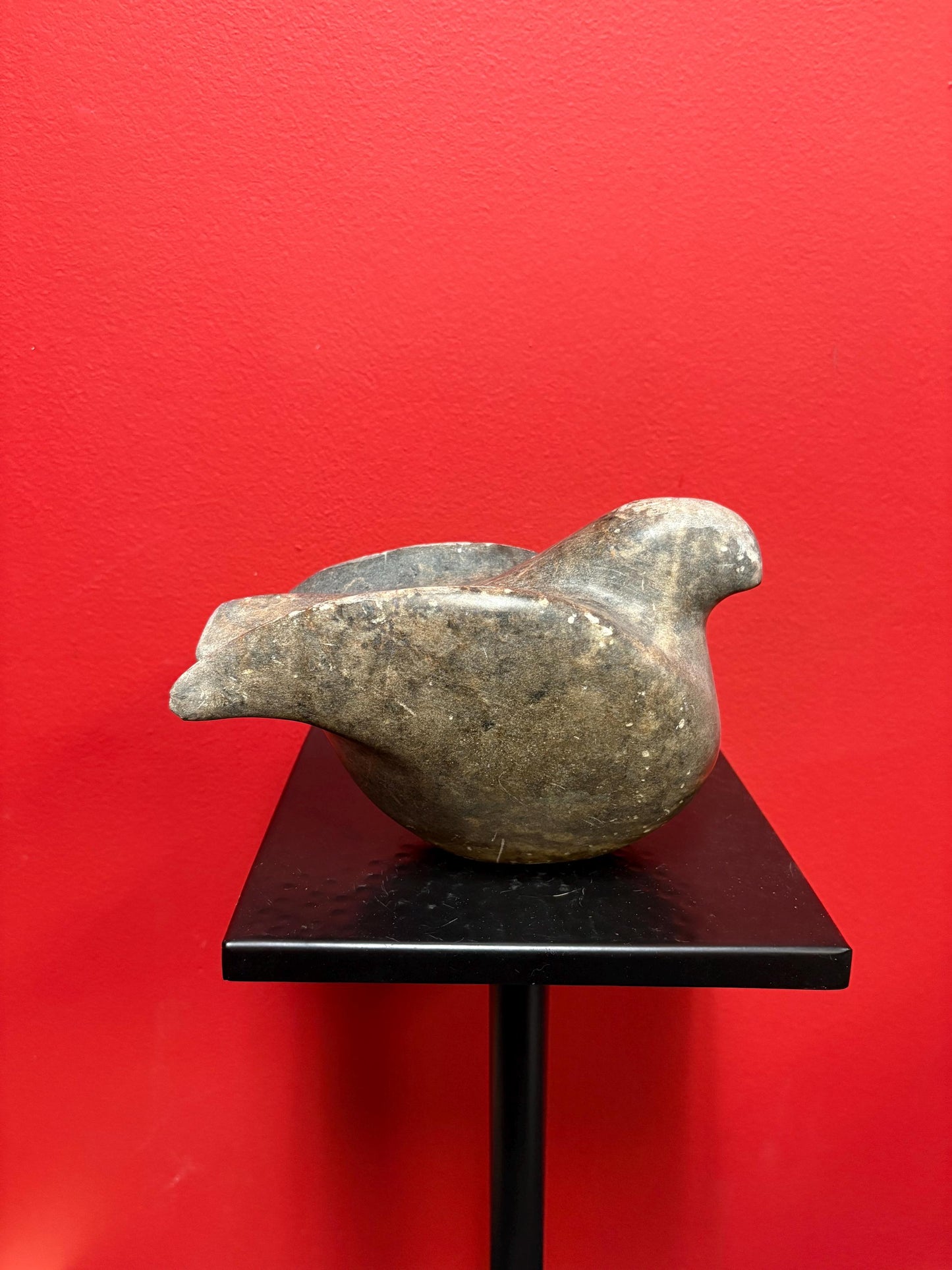 Lovely indigenous Inuit soapstone bird  7 x 6 high  not perfect condition  signed and heavy.  wow