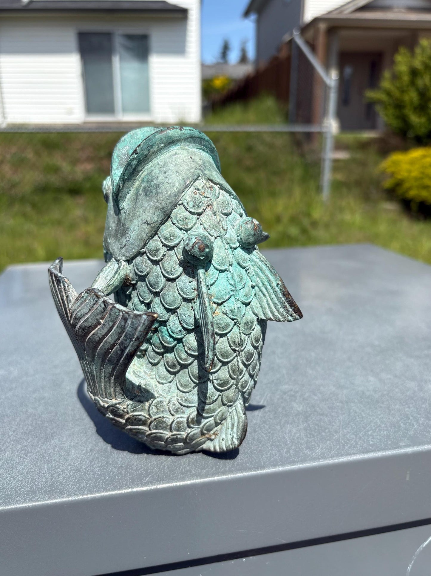 Stunning old Japanese 6 inch bronze Koi fish with wonderful patina  intense beauty  Japanese art  great gift