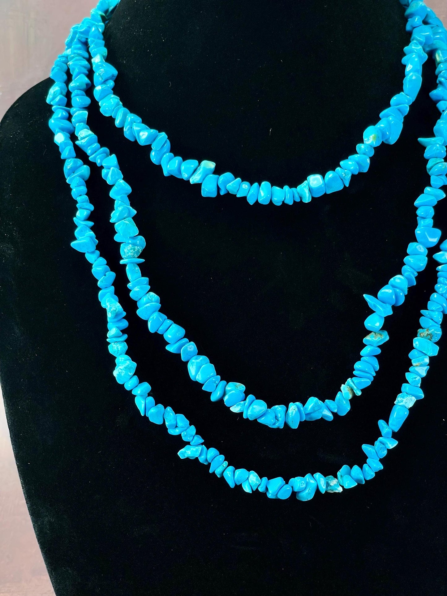 Long Necklace Strand of Turquoise Beads  No Clasp