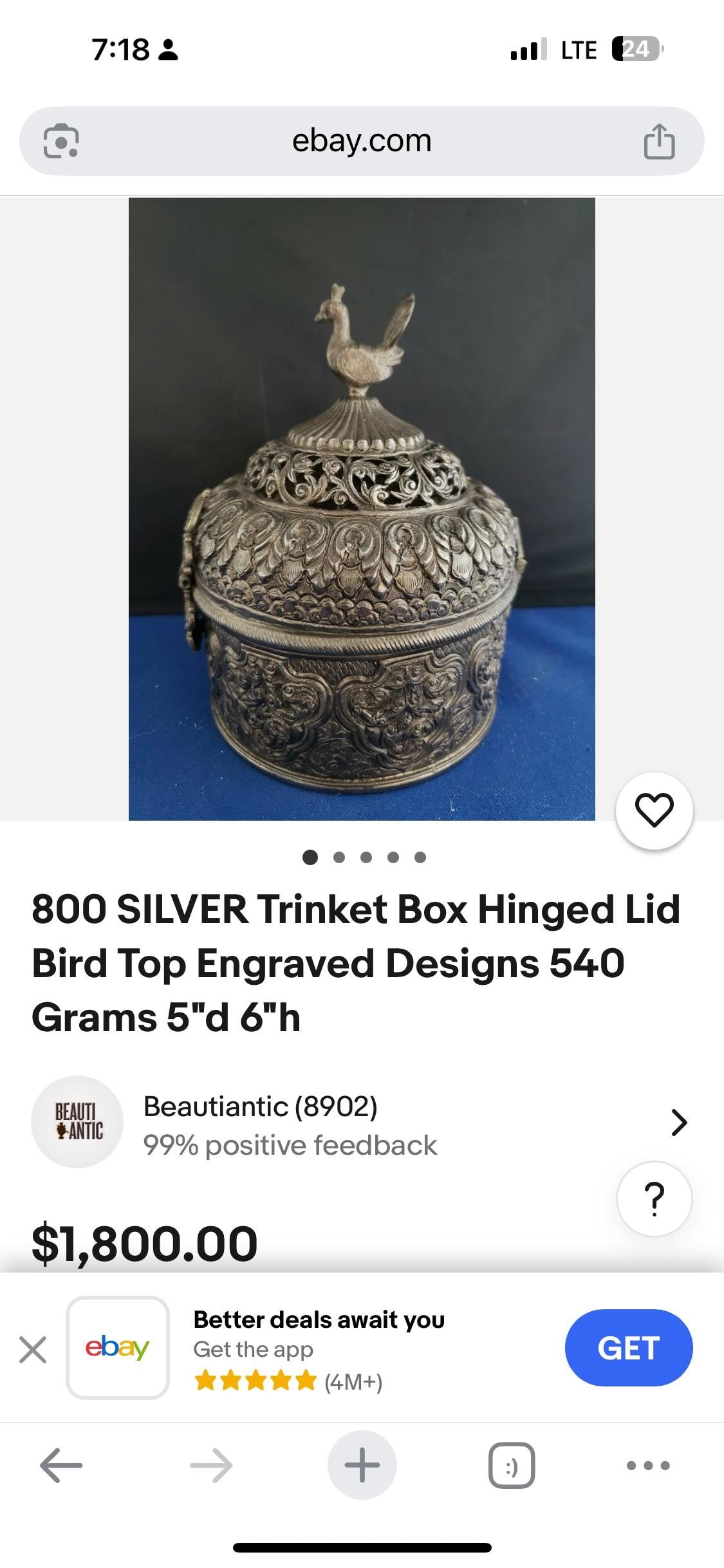 Stunning  .800 silver casket  velvet lined and unmarked  wonderful decoration and perfect gift  wow