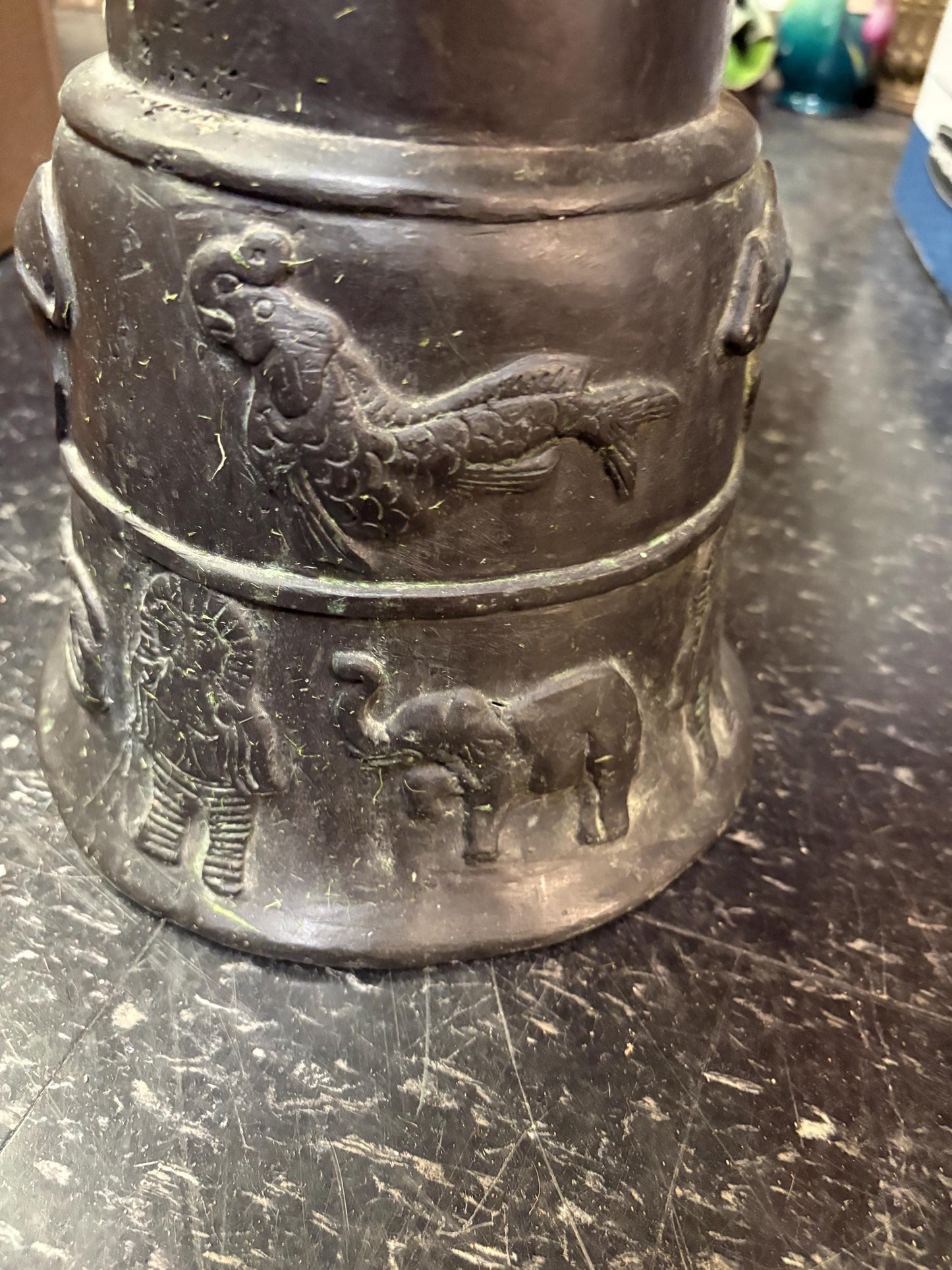 Amazing Southeast Asian bronze rain drum   antique museum quality 16 inches tall  wow  great patina