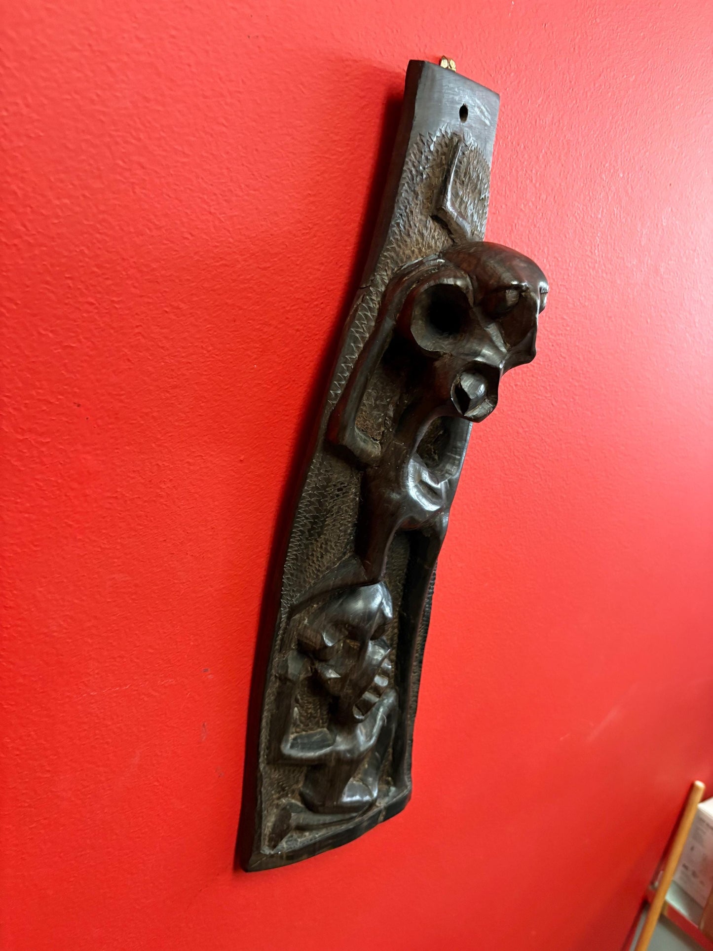 Stunning Antique SHETANI 17 x 5 plaque  wonderful imagery and carving rare piece  wow