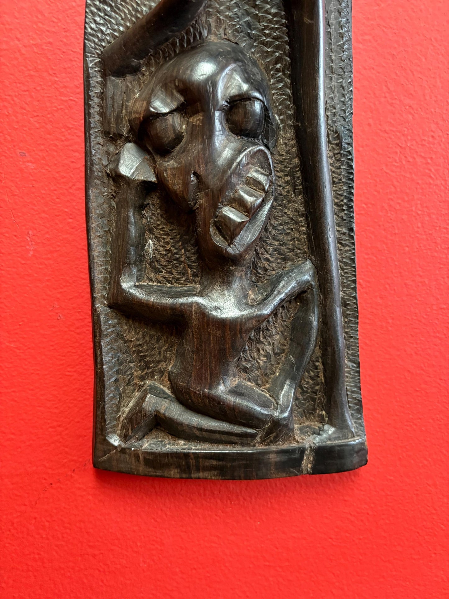 Stunning Antique SHETANI 17 x 5 plaque  wonderful imagery and carving rare piece  wow