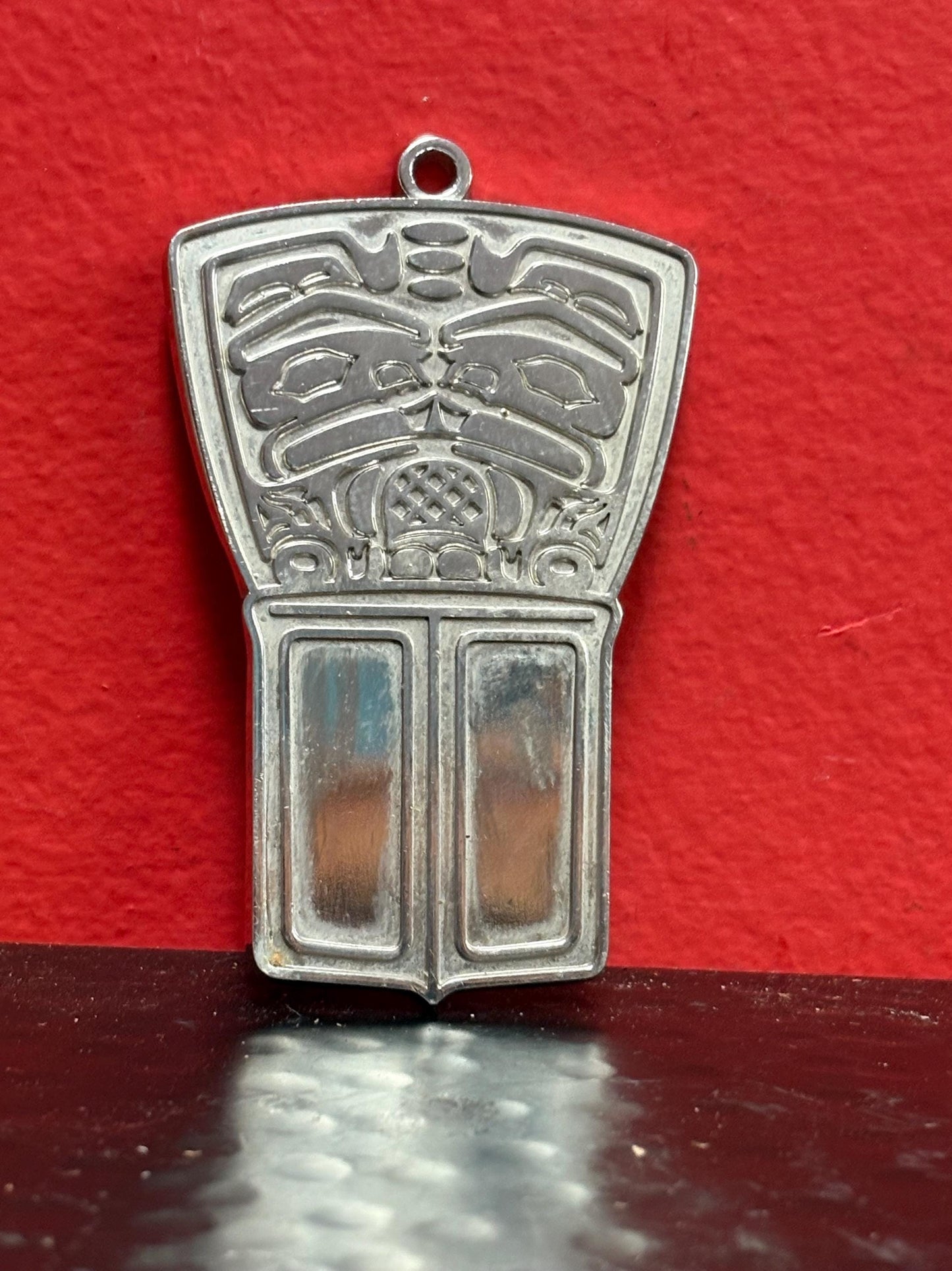Amazing heavy unsigned, silver indigenous first nation Pacific Northwest coast  “copper pendant  great detail 3 inches tall
