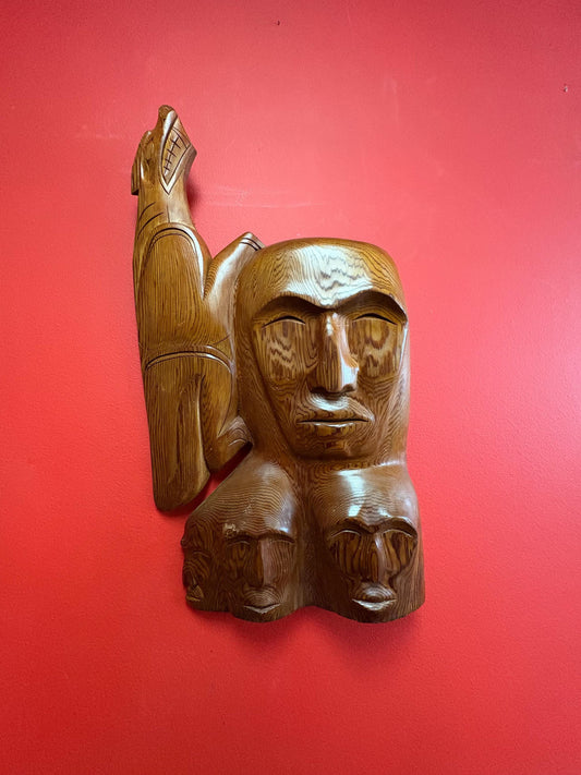 Beautiful indigenous Pacific Northwest Coast first Nations 21 x 12“  wide transformation cedar plaque very unusual and beautiful  wow