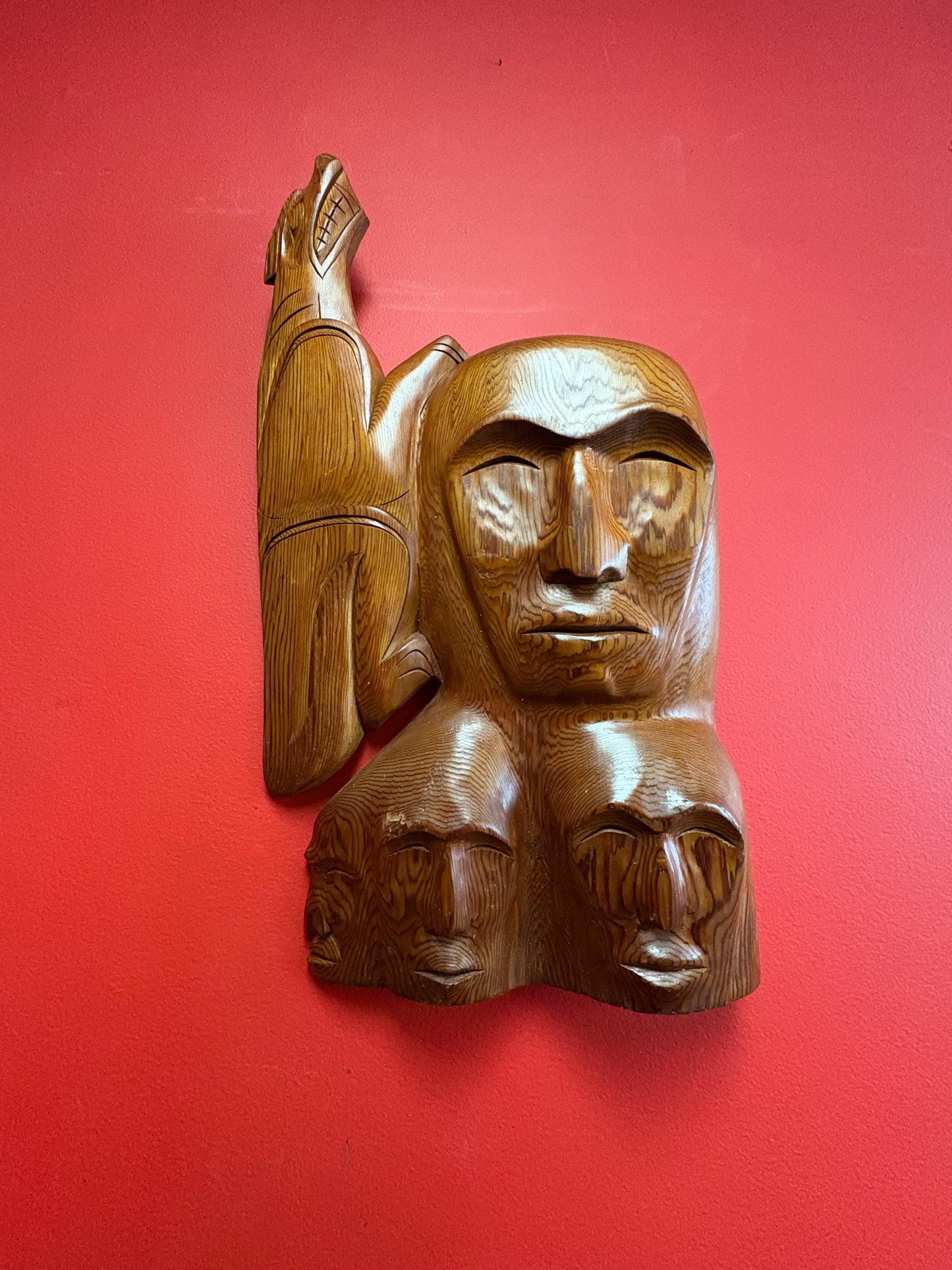 Beautiful indigenous Pacific Northwest Coast first Nations 21 x 12“  wide transformation cedar plaque very unusual and beautiful  wow