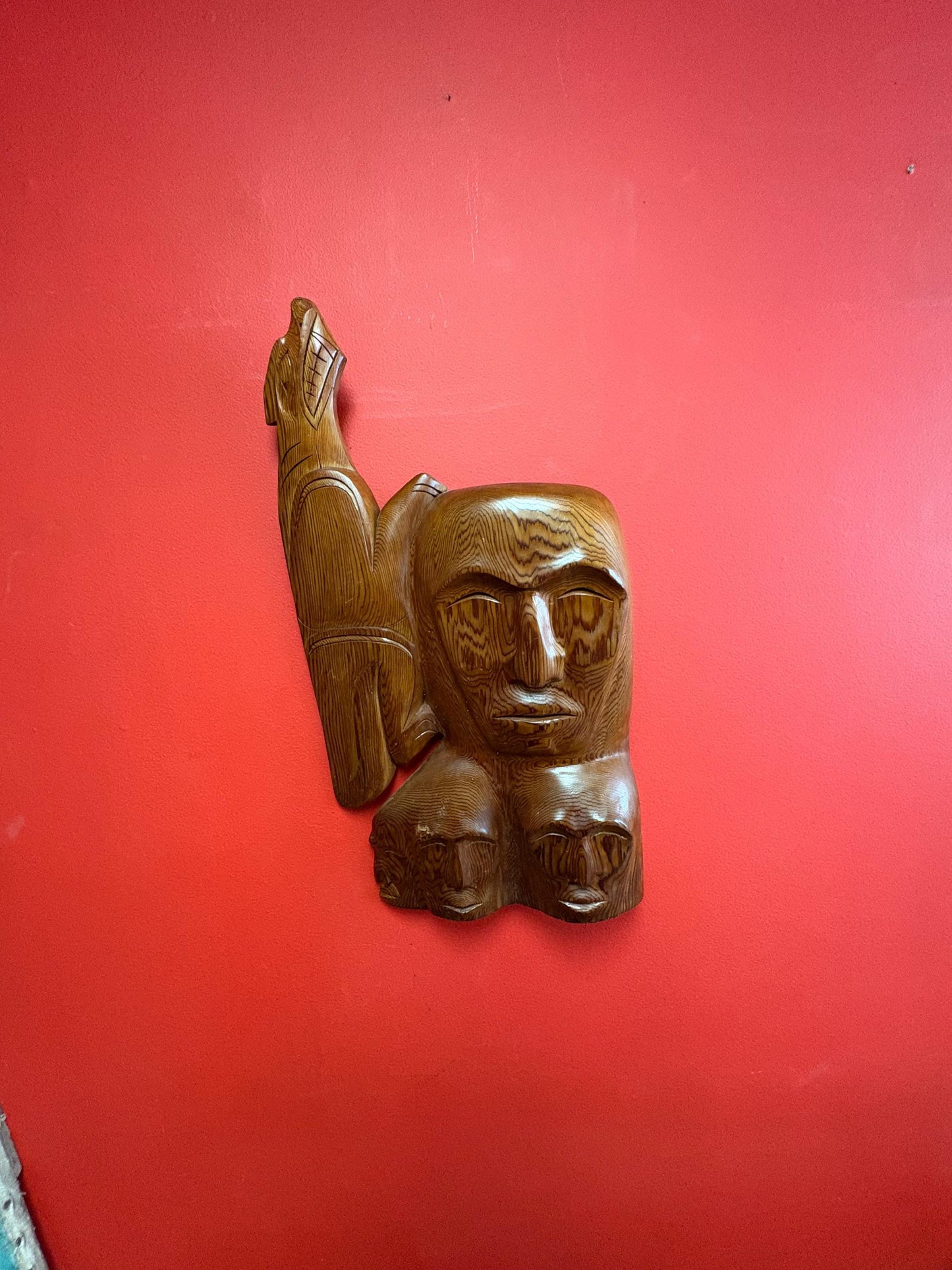 Beautiful indigenous Pacific Northwest Coast first Nations 21 x 12“  wide transformation cedar plaque very unusual and beautiful  wow