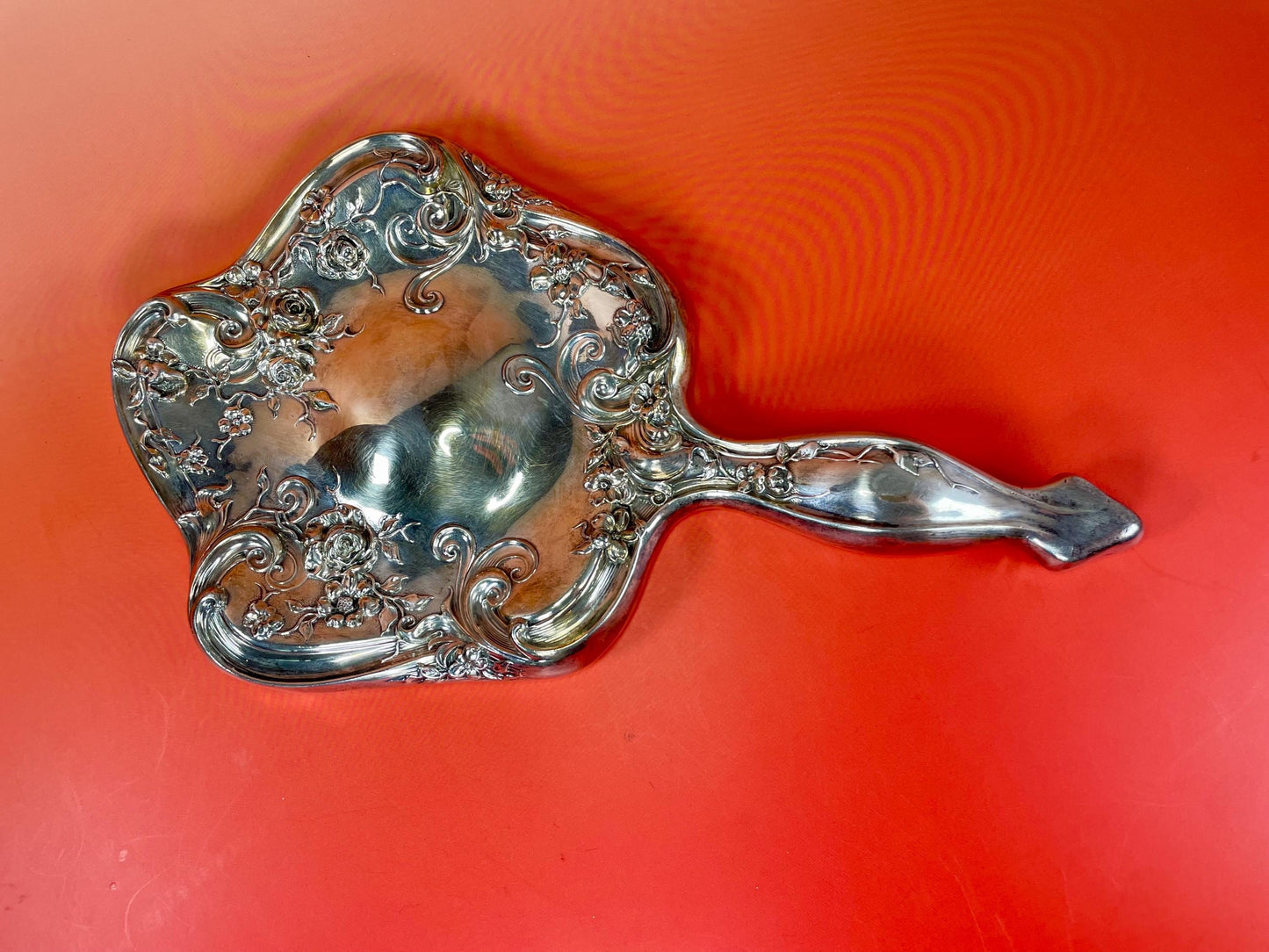 Stunning Victorian Silver Plated hand mirror with flower design   perfect gift -B