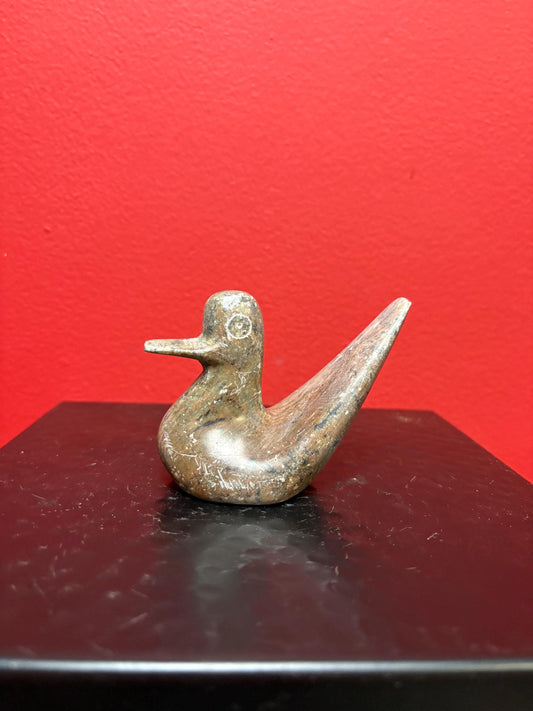 Lovely Inuit soapstone 3 1/2 x 3 high duck  minor scratching  great value