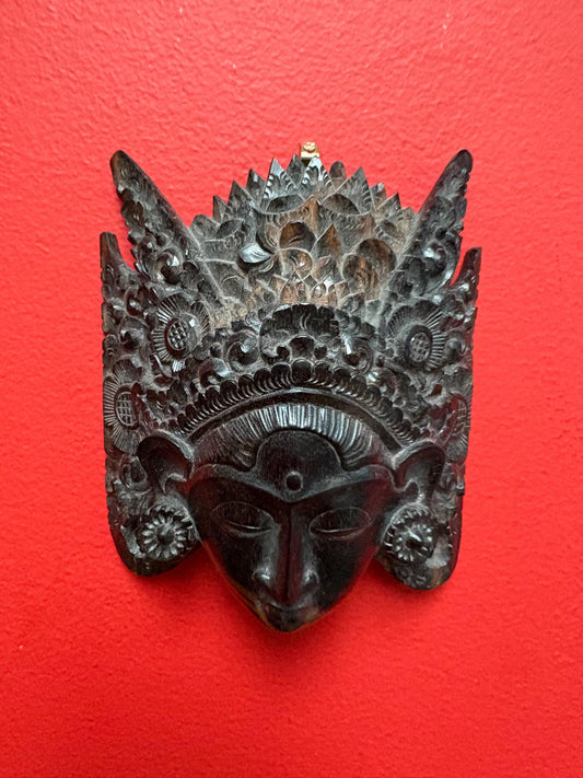 Beautiful vintage Indonesian wooden goddess mask  5 inches tall wonderful detail