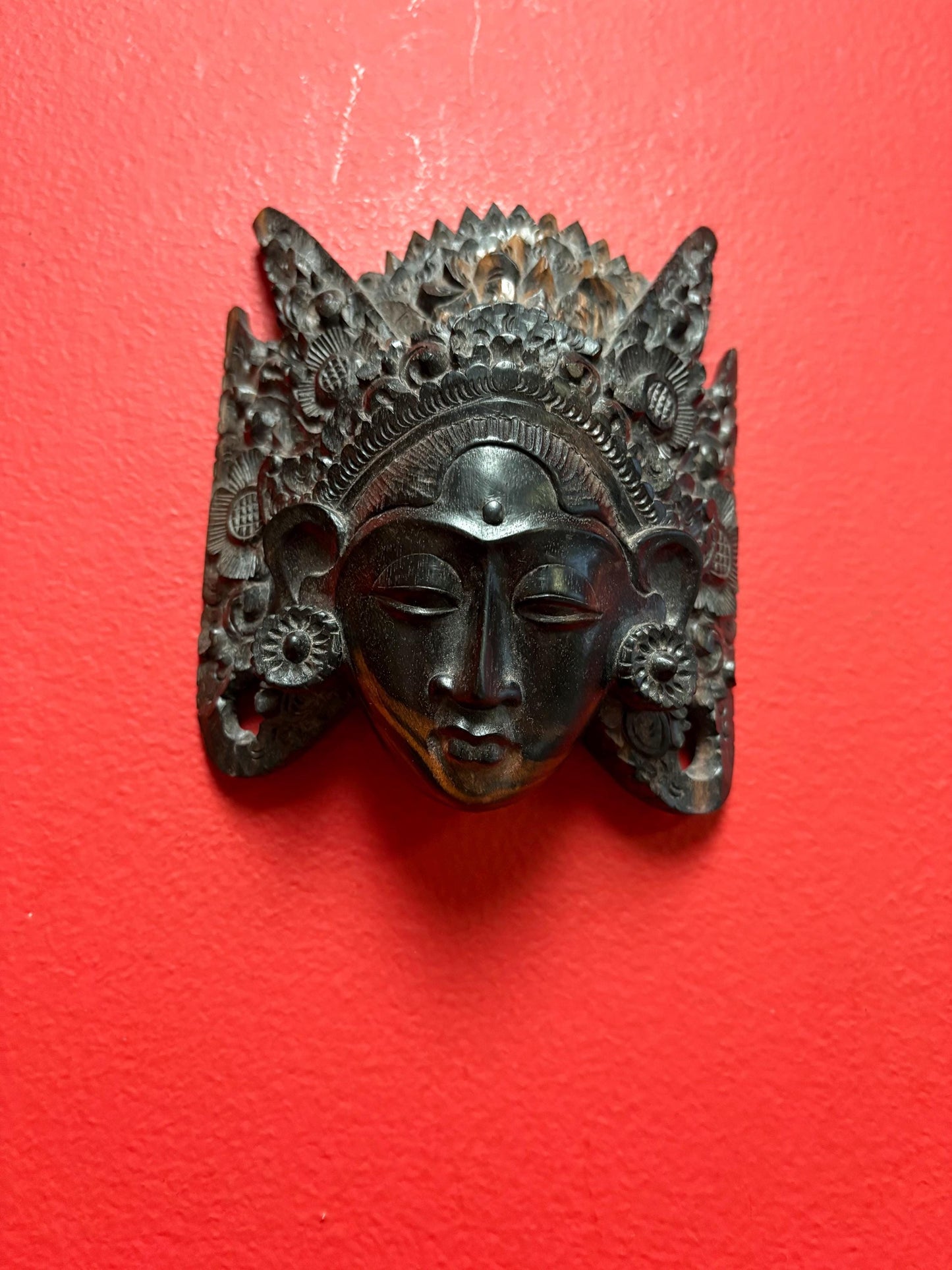 Beautiful vintage Indonesian wooden goddess mask  5 inches tall wonderful detail