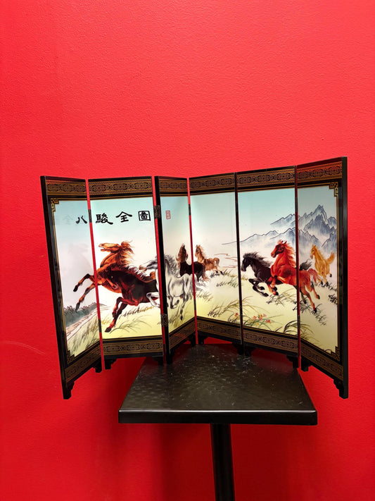 Lovely vintage 19 by 9 inch high Chinese signed lacquer horse screen great decoration  amazing price