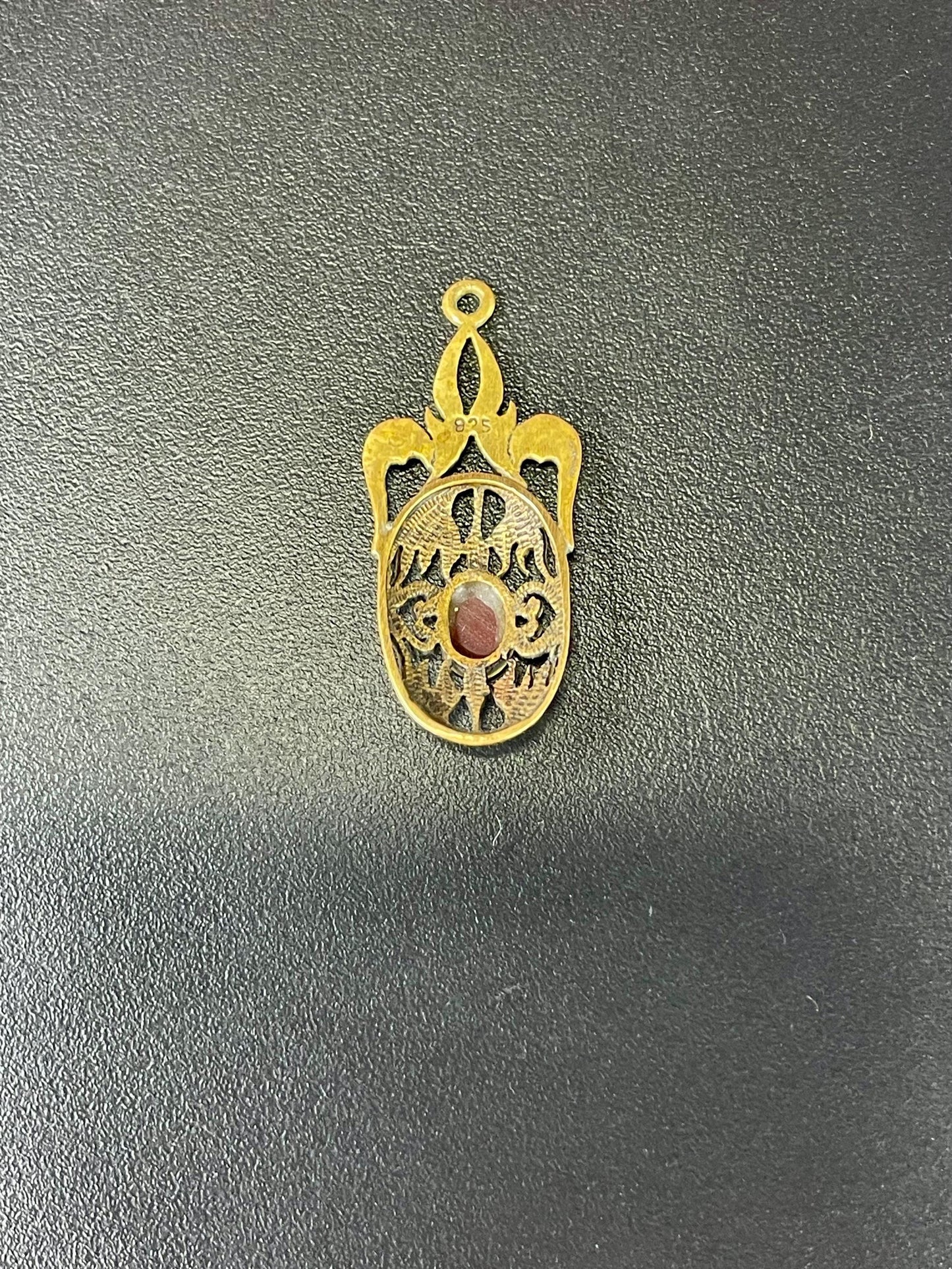 Delicate Necklace Pendant with red stone Center