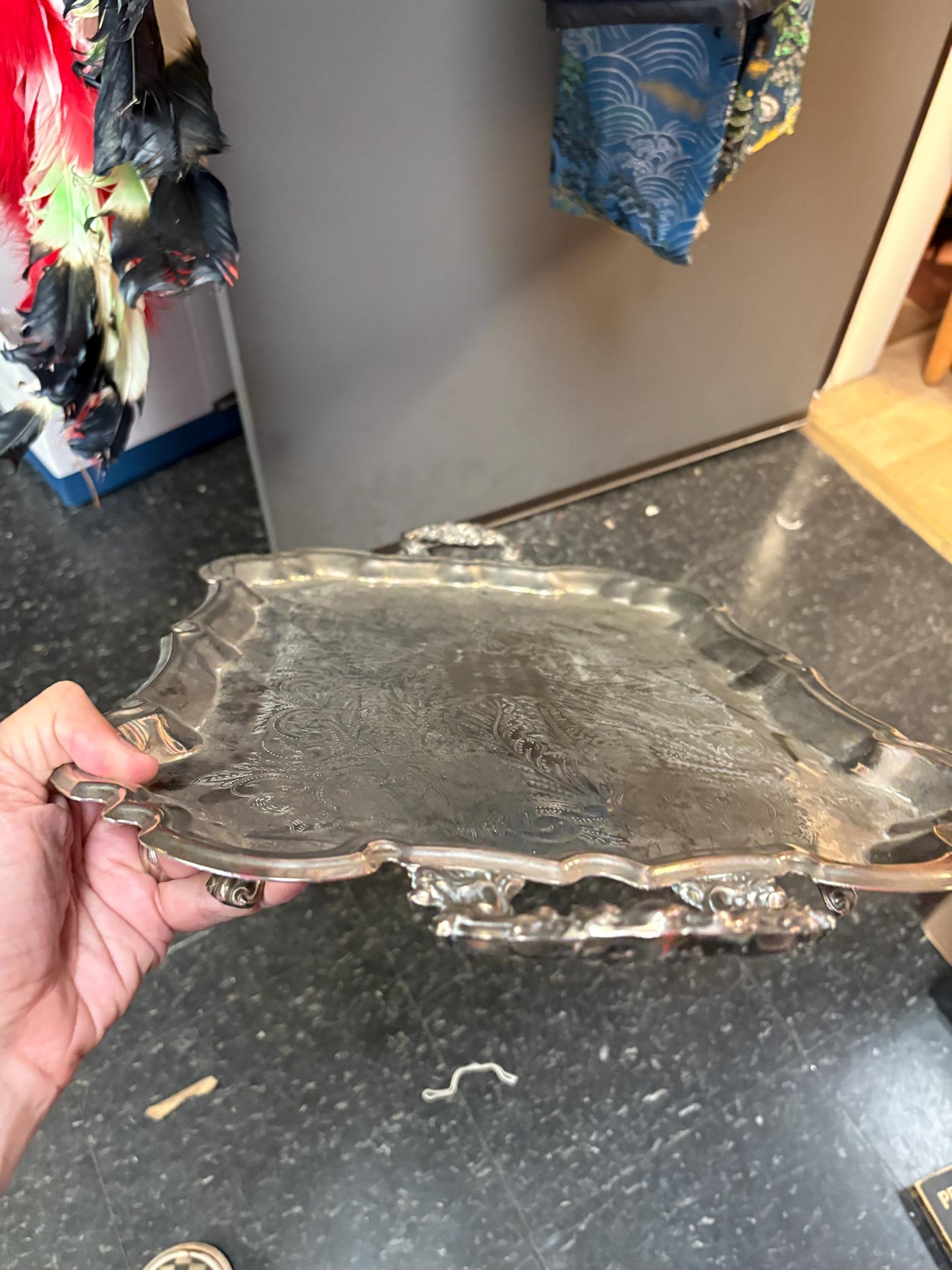 Antique English 2 handled silver plated tray  23 x 13 wide with nice feet  free inscription  amazing price