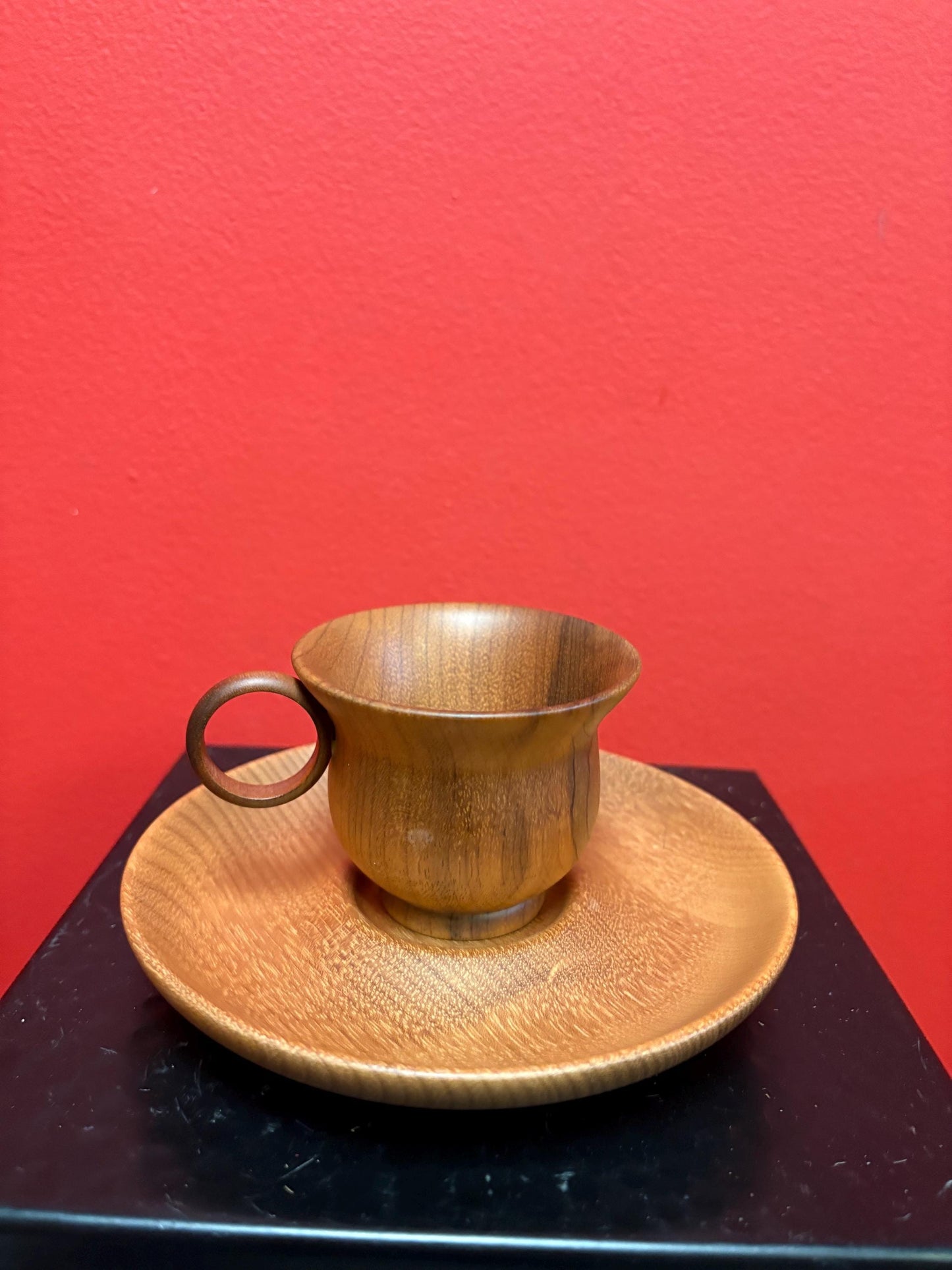 Lovely American MYRTLE wood cup and saucer in great condition