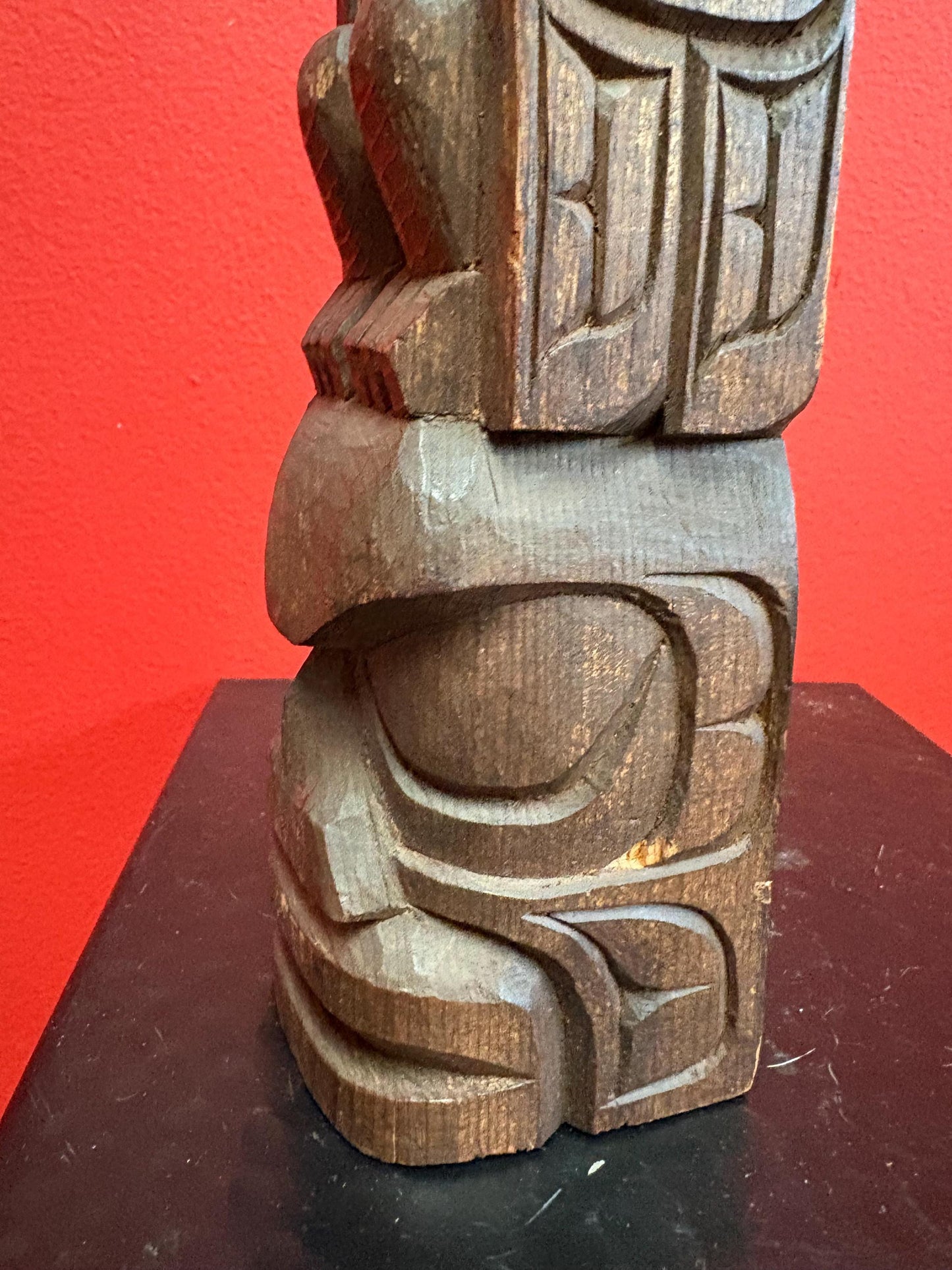 Beautiful 10 inch tall signed indigenous first nation pacific north West Coast Cedar totem pole - eagle human transformation  wow