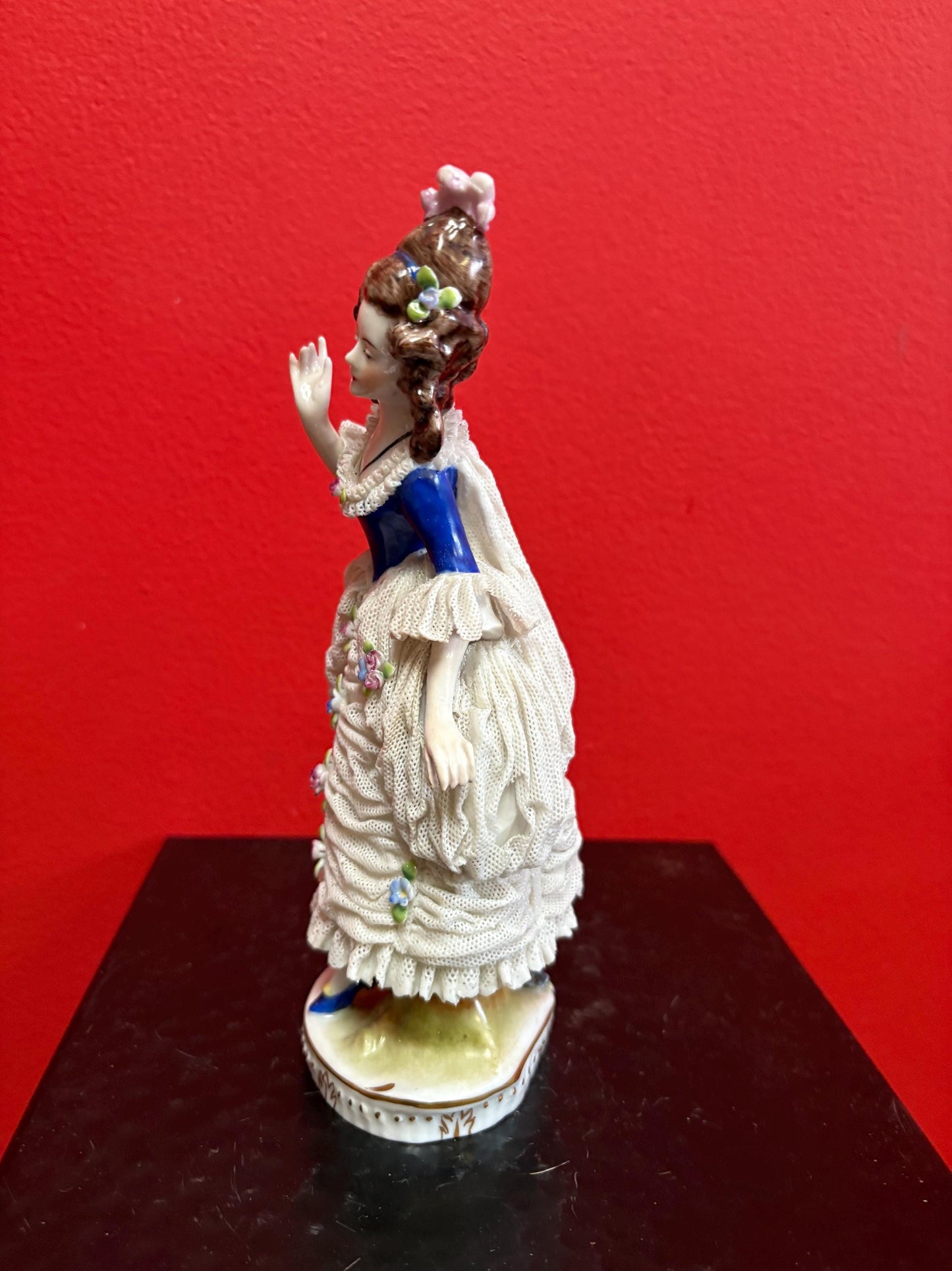 Lovely 8 inch tall European Dresden figure of a lady in perfect condition  great value- B