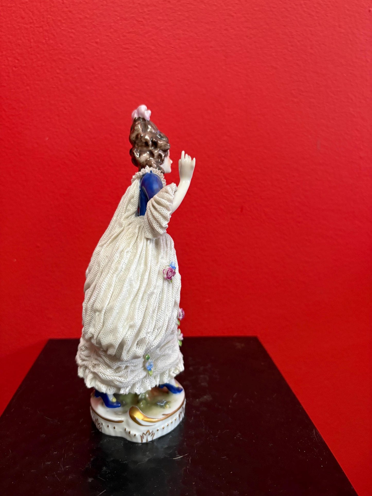 Lovely 8 inch tall European Dresden figure of a lady in perfect condition  great value- B