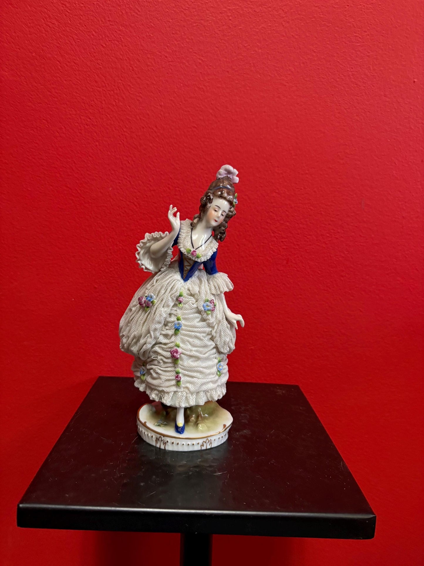 Lovely 8 inch tall European Dresden figure of a lady in perfect condition  great value- B