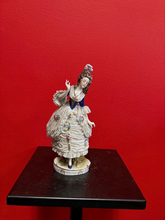 Lovely 8 inch tall European Dresden figure of a lady in perfect condition  great value- B