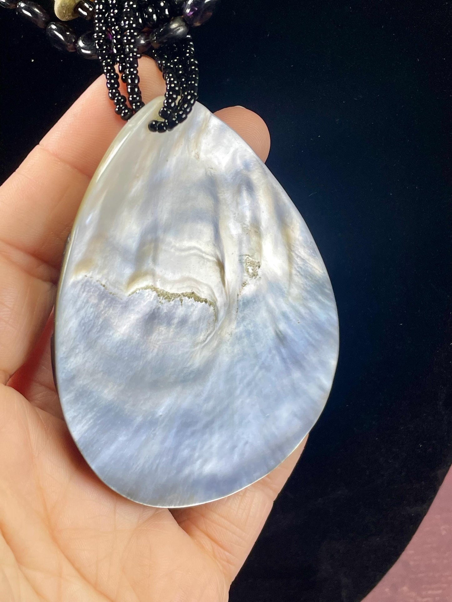 Gorgeous Beaded Necklace with 2 Large Interchangeable Shell Pendants