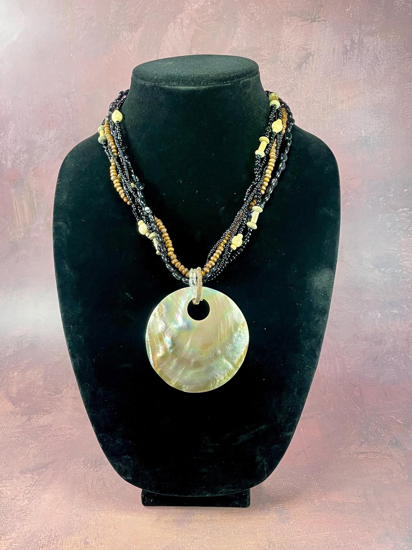 Gorgeous Beaded Necklace with 2 Large Interchangeable Shell Pendants