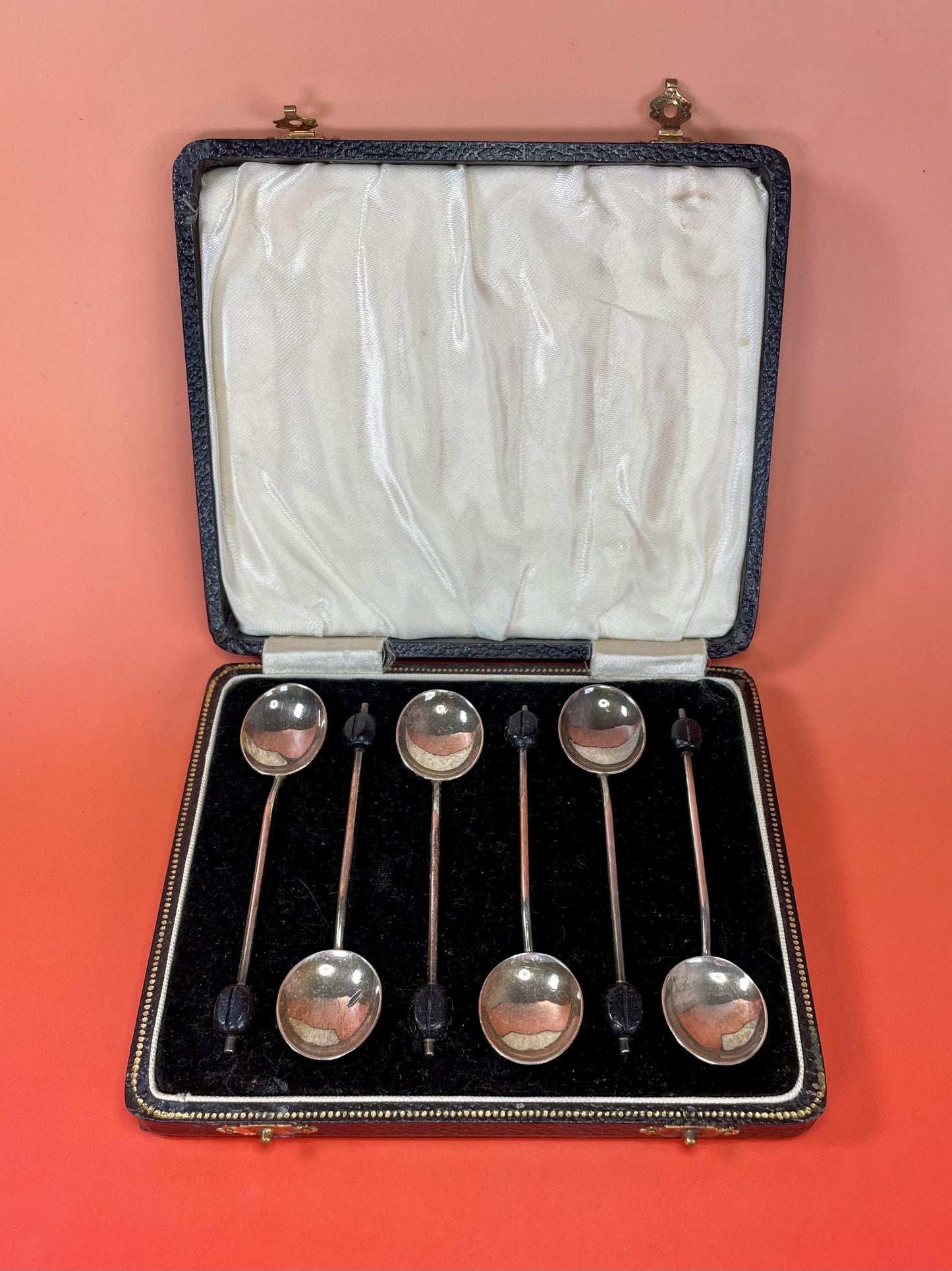 English Sterling Silver Coffee Spoon Set  4 inches each  in Case -B