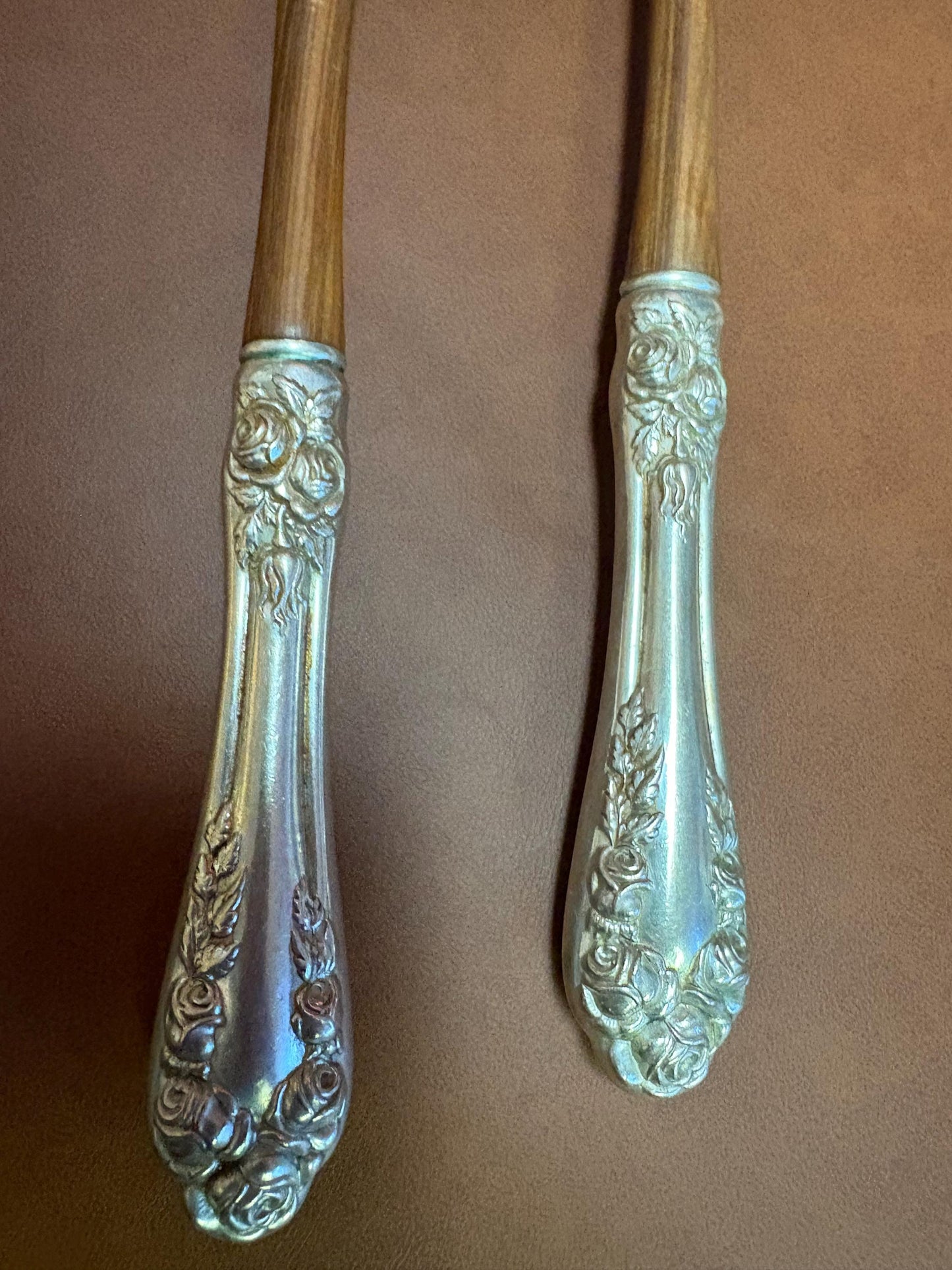 Beautiful American Sterling and wood 11 inch salad servers  wonderful gift and great value - B