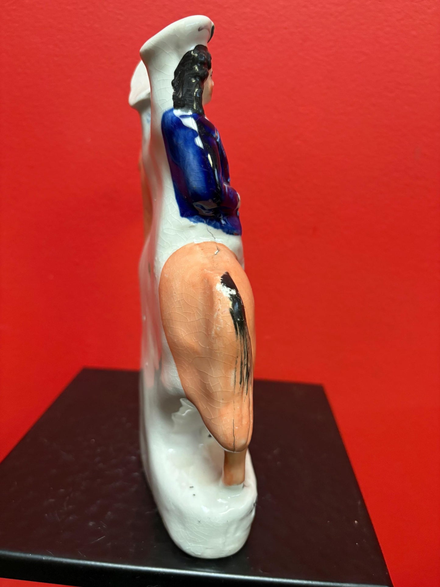 Beautiful 8  inch Staffordshire statue of a couple on Horse  returning home good condition -B