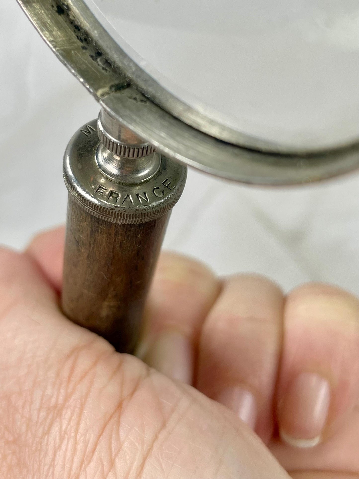 Antique 5.25 inch wood handled magnifying glass  Made in France