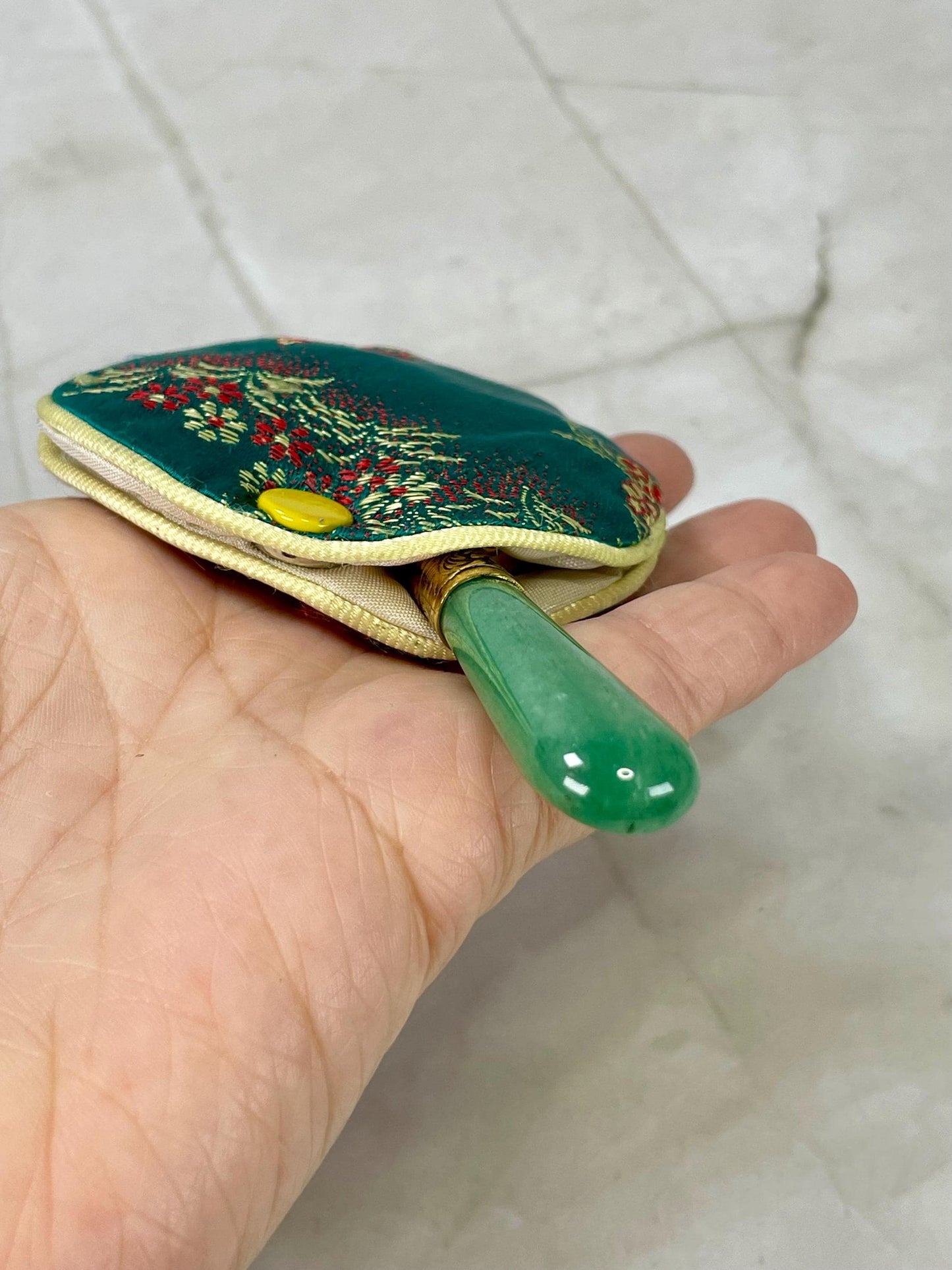 Lovely Little Jewelled Hand Mirror with Silk Cover