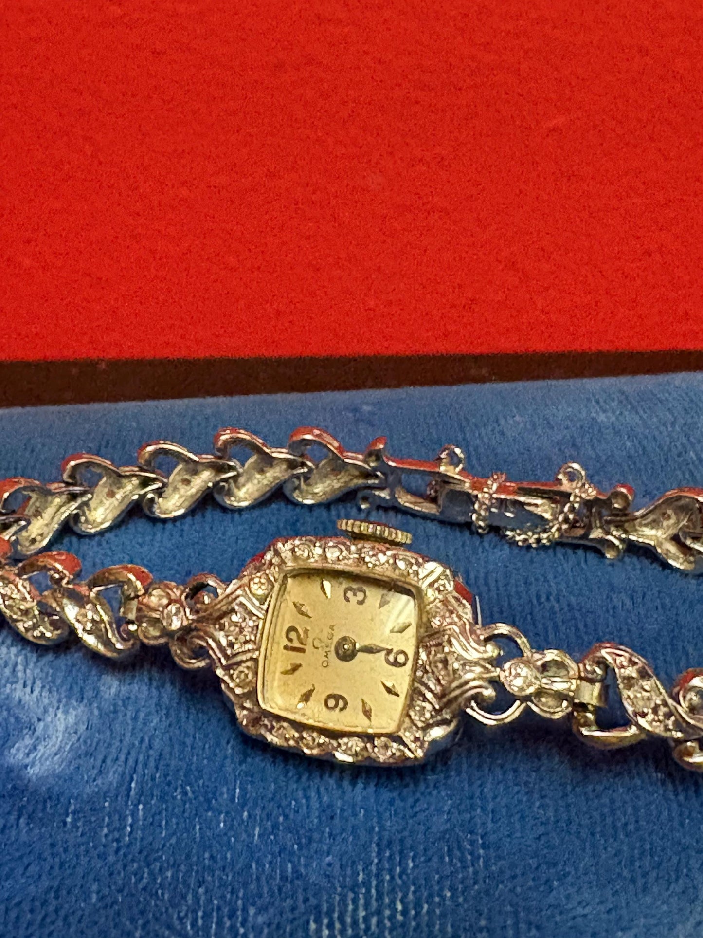 Stunning antique 14 carat white gold and diamond omega ladies watch  currently not working  fabulous quality -B