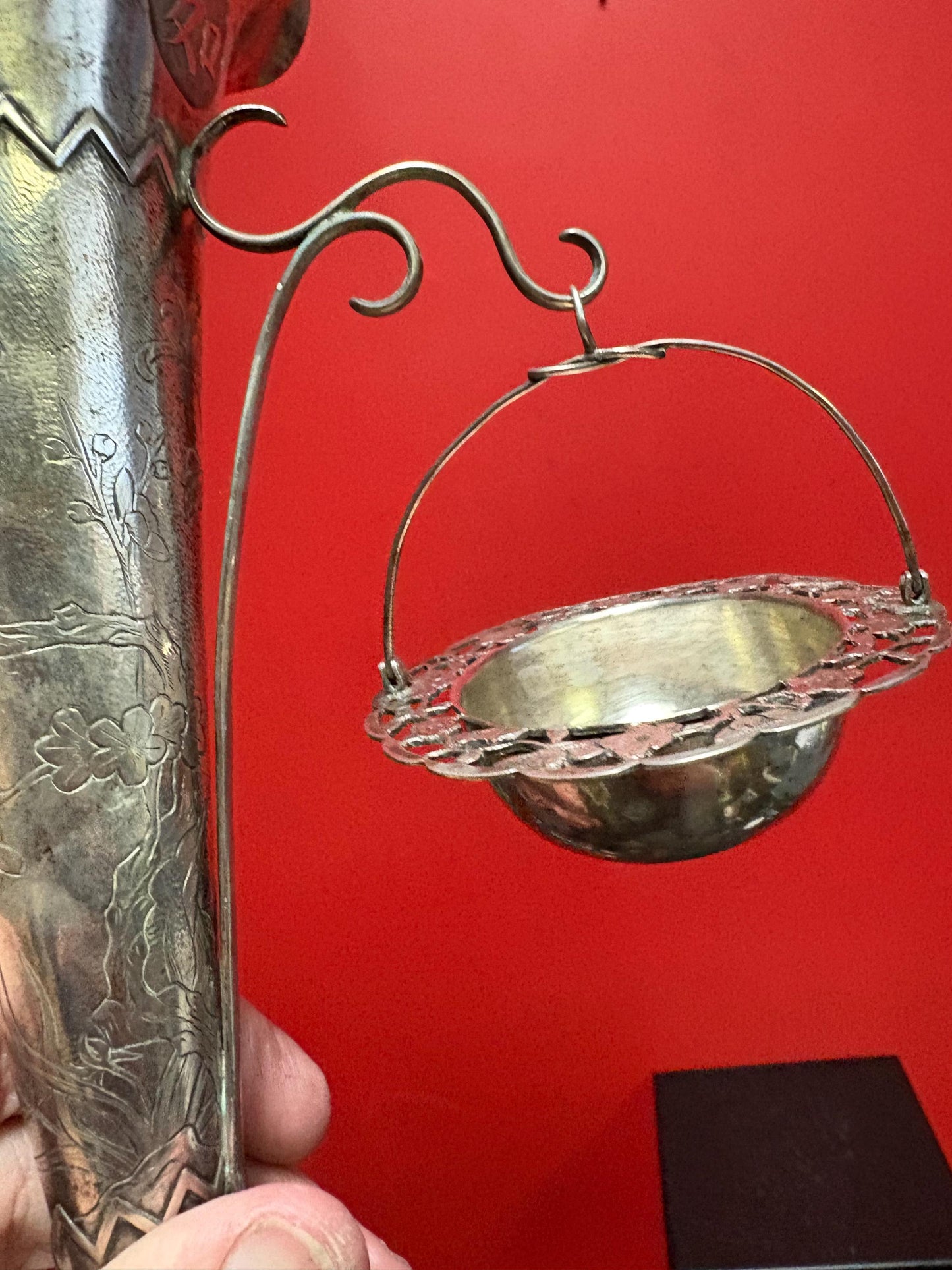 Beautiful 11 inch tall Chinese sterling silver antique vase with baskets  simple and stylish  great value -B