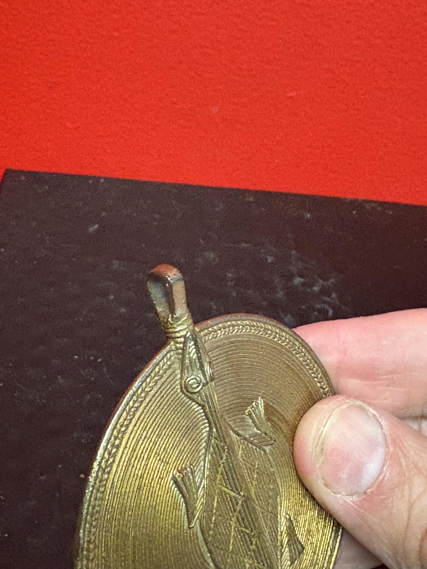 Lovely 3 inch bronze African medallion pendant - B