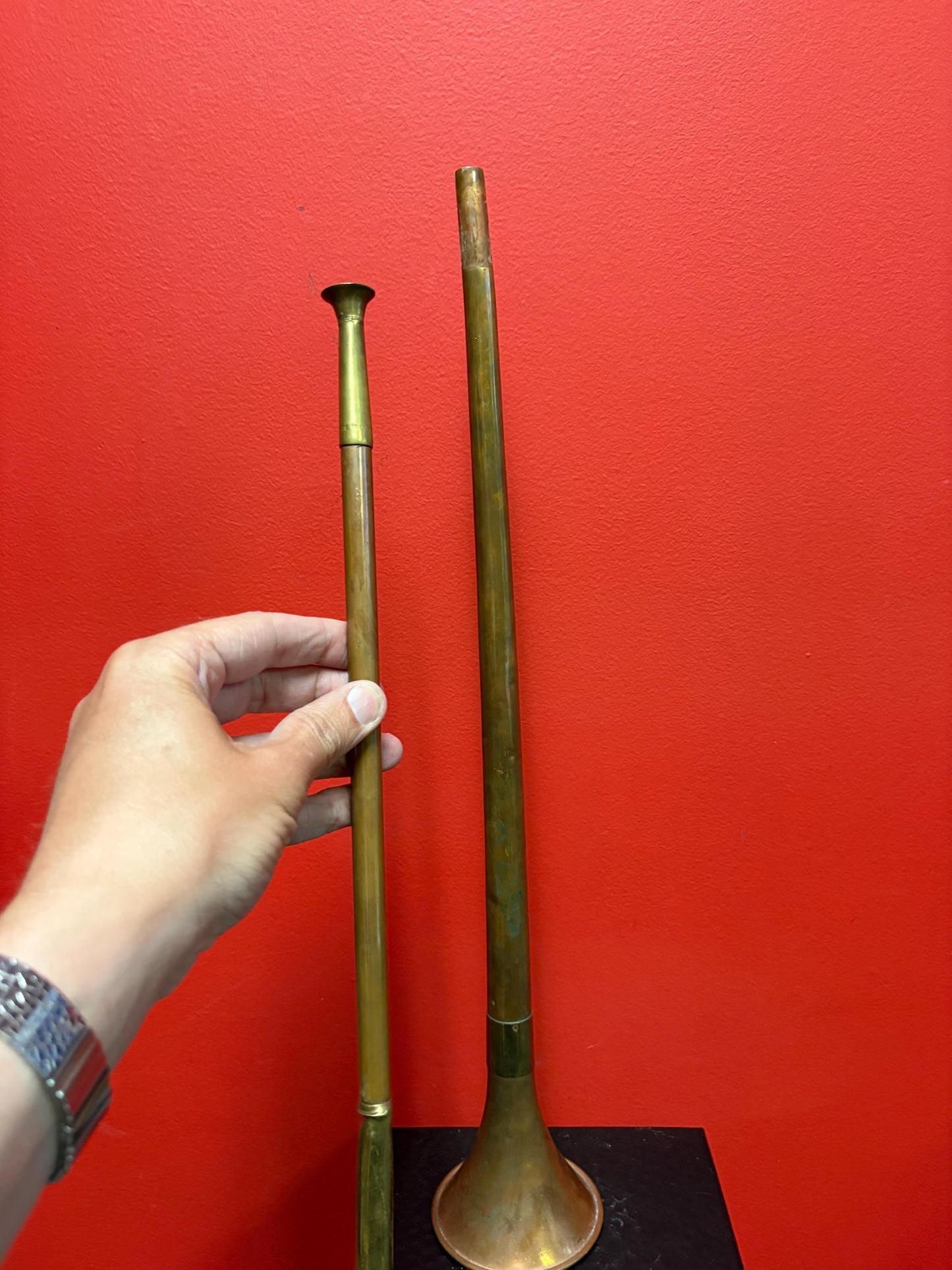 Fabulous antique English 35 inch long copper and brass hunting horn  wow -