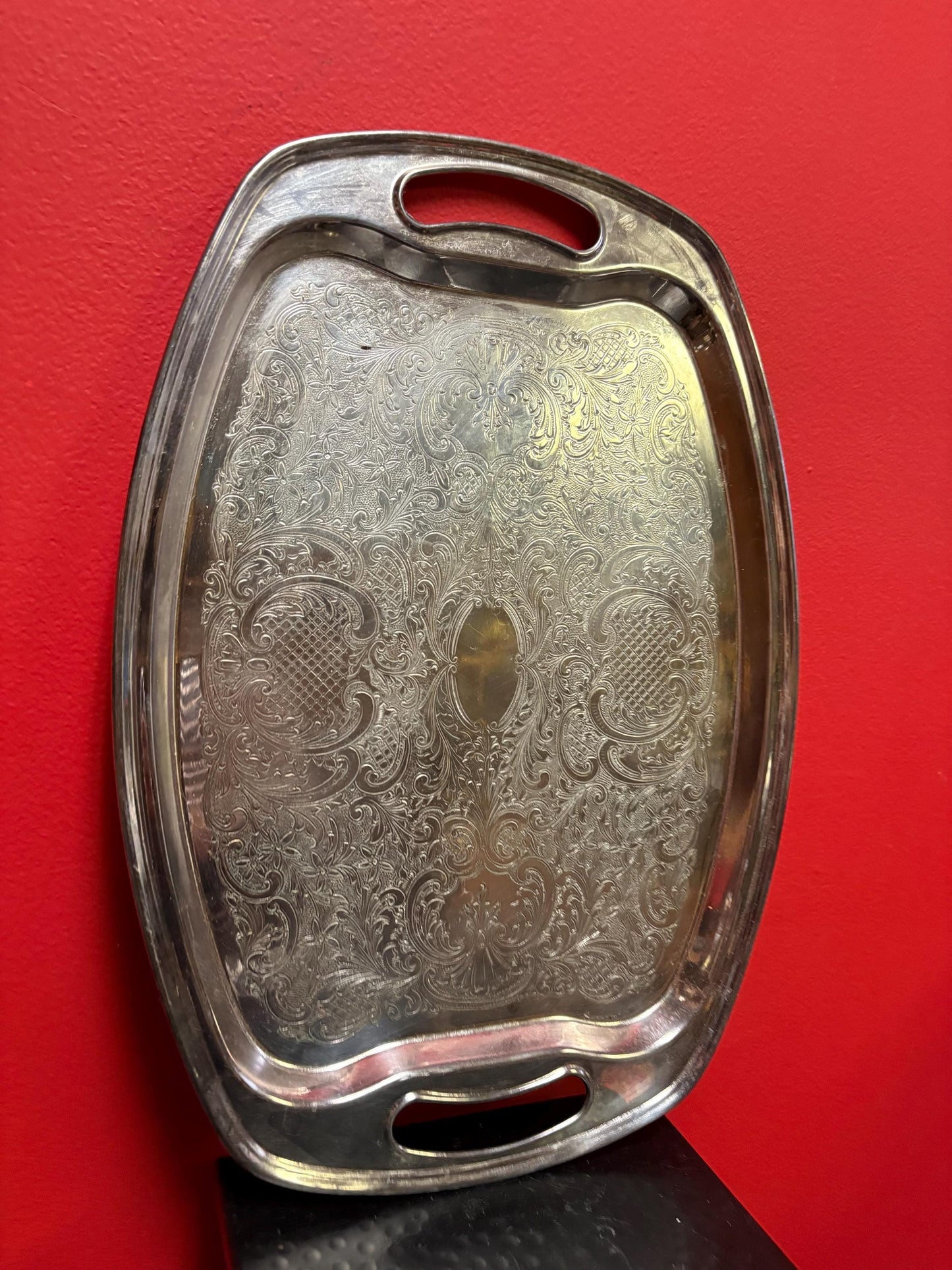 Beautiful antique English silver plated two handle tray - 16 x 11 wide lovely small size  great gift and great value
