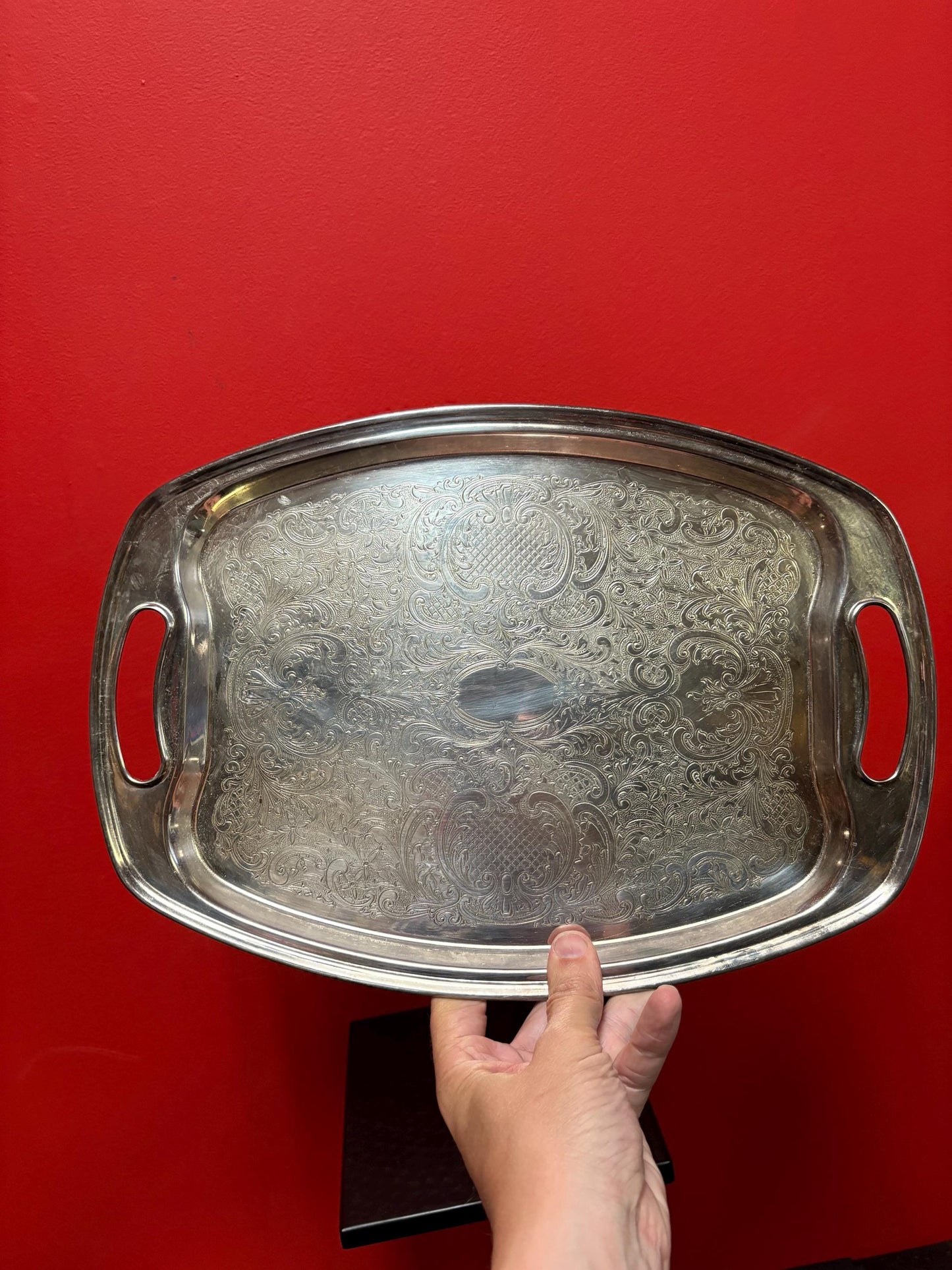 Beautiful antique English silver plated two handle tray - 16 x 11 wide lovely small size  great gift and great value