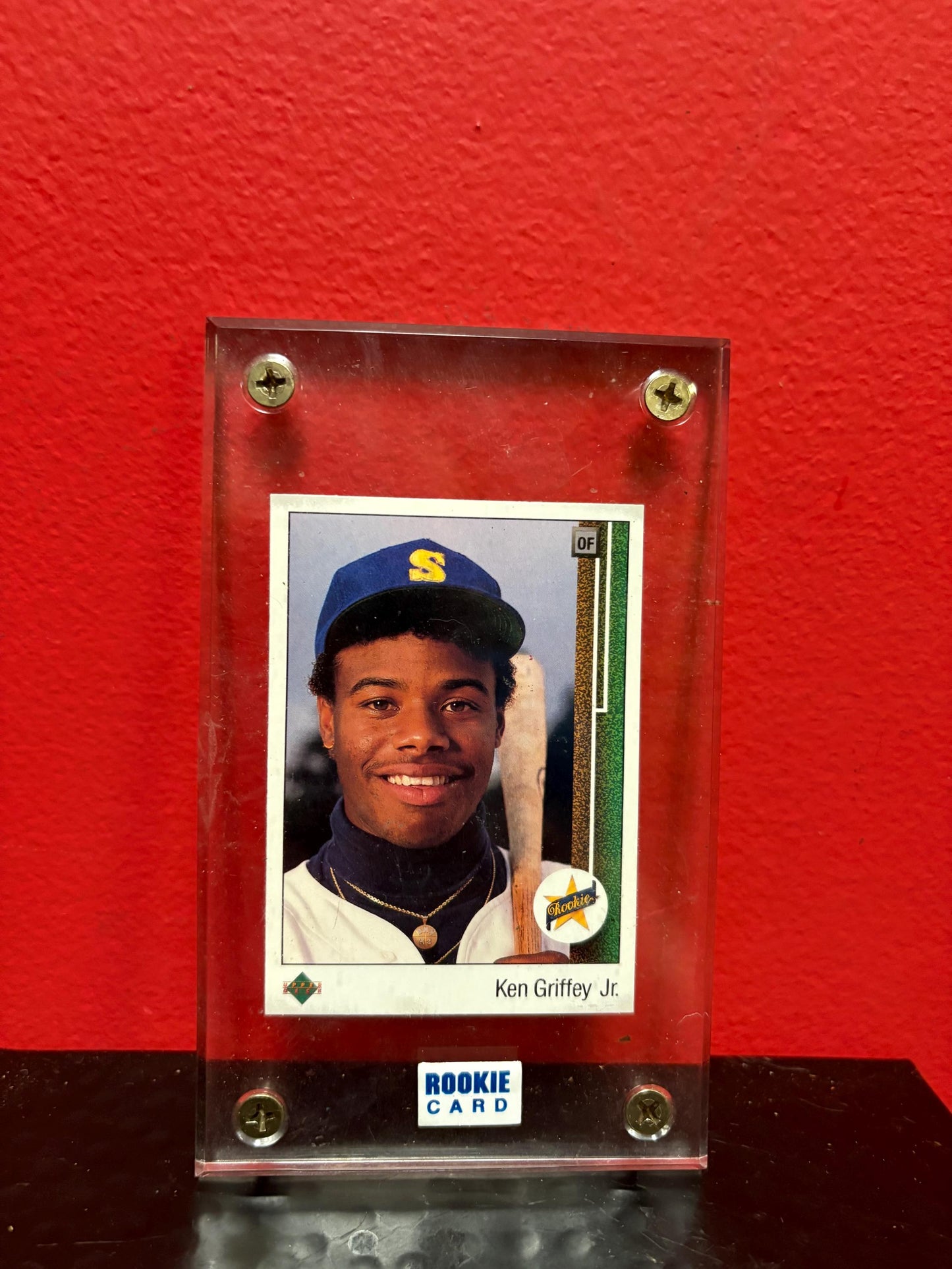 Very cool Ken Griffey Junior rookie card in plastic case in great condition  baseball upper deck
