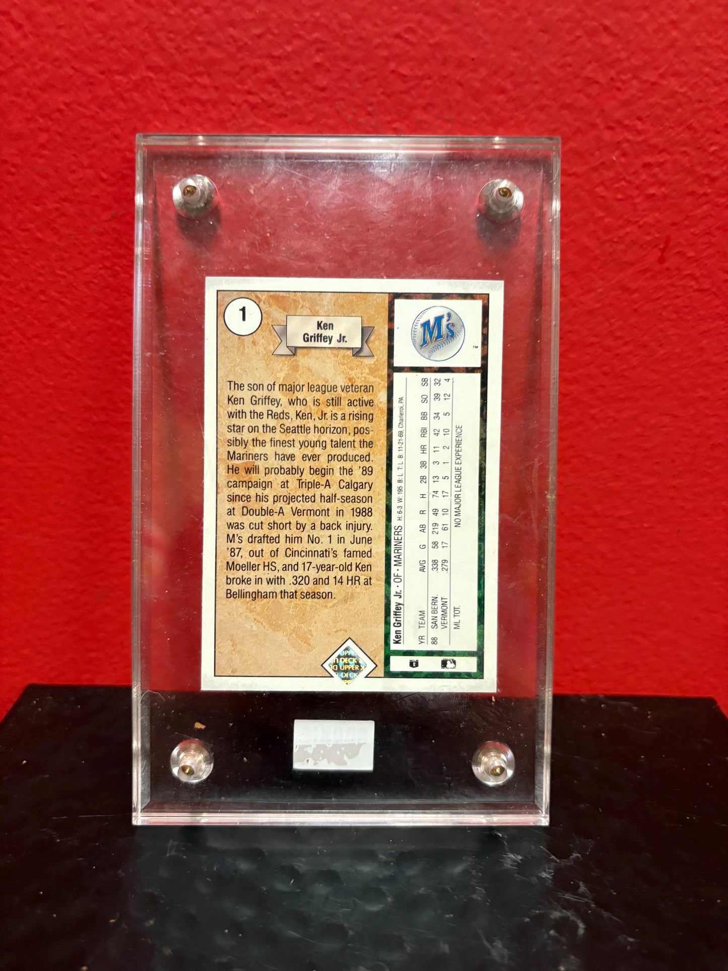 Very cool Ken Griffey Junior rookie card in plastic case in great condition  baseball upper deck