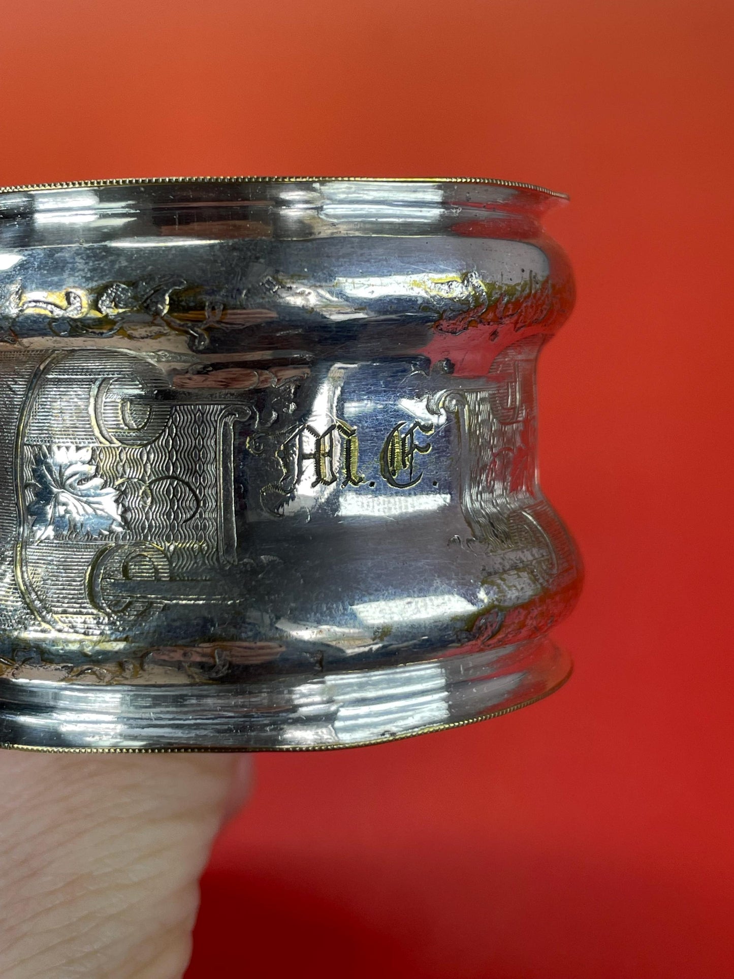 One Ornately Engraved and Monogrammed Silver Plated Napkin Ring
