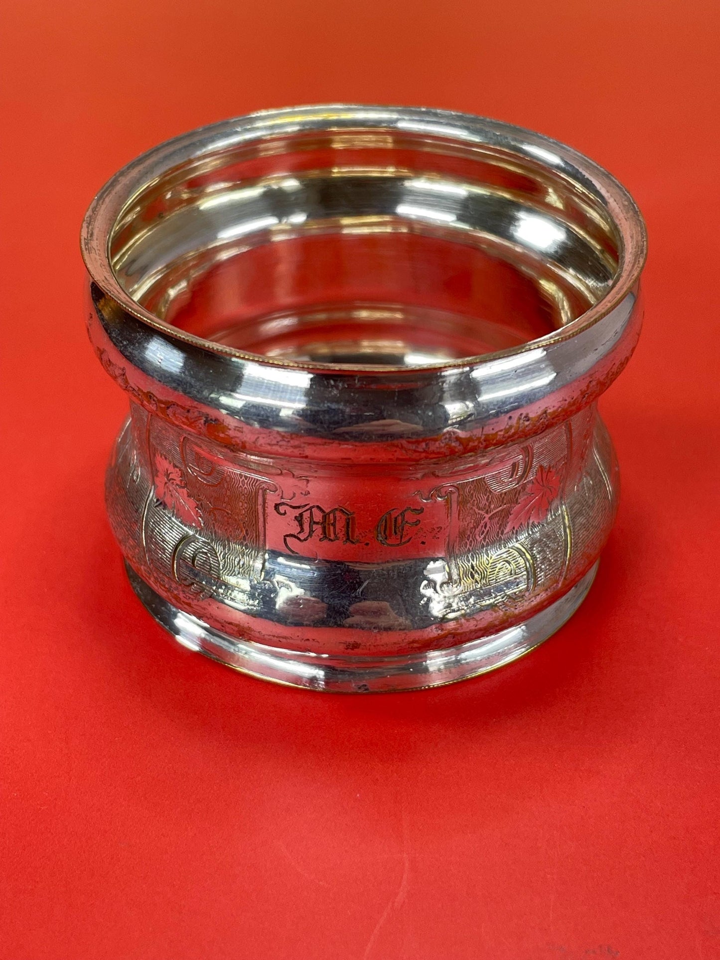 One Ornately Engraved and Monogrammed Silver Plated Napkin Ring